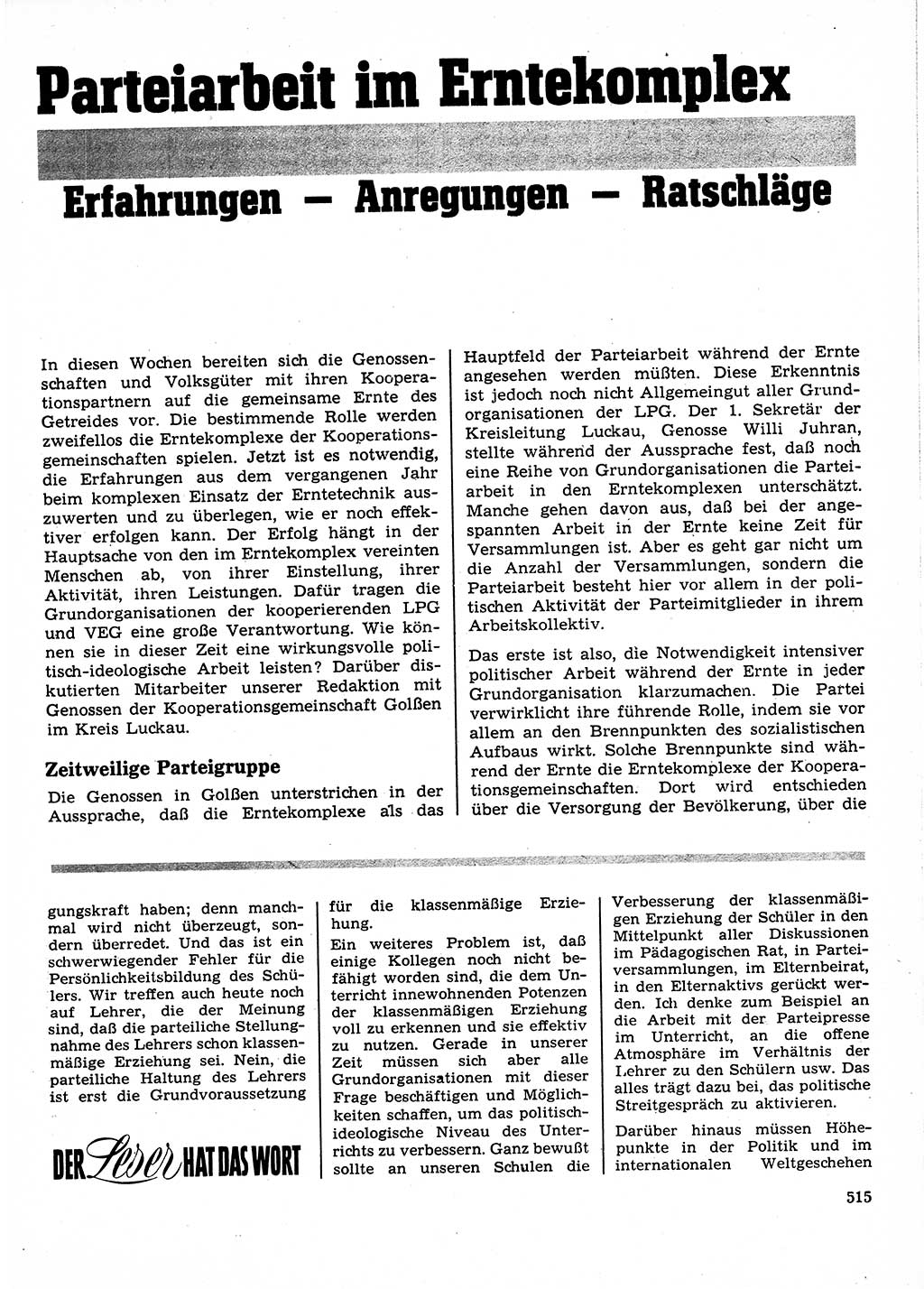 Neuer Weg (NW), Organ des Zentralkomitees (ZK) der SED (Sozialistische Einheitspartei Deutschlands) für Fragen des Parteilebens, 23. Jahrgang [Deutsche Demokratische Republik (DDR)] 1968, Seite 515 (NW ZK SED DDR 1968, S. 515)