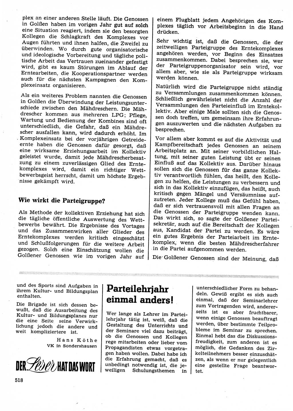 Neuer Weg (NW), Organ des Zentralkomitees (ZK) der SED (Sozialistische Einheitspartei Deutschlands) für Fragen des Parteilebens, 23. Jahrgang [Deutsche Demokratische Republik (DDR)] 1968, Seite 518 (NW ZK SED DDR 1968, S. 518)