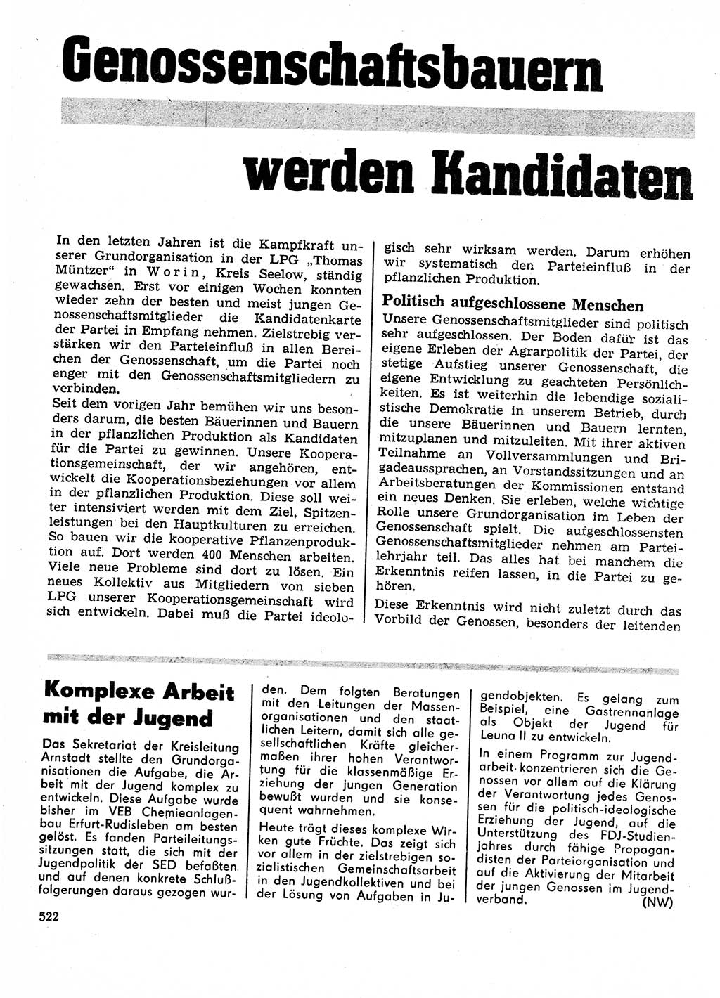 Neuer Weg (NW), Organ des Zentralkomitees (ZK) der SED (Sozialistische Einheitspartei Deutschlands) für Fragen des Parteilebens, 23. Jahrgang [Deutsche Demokratische Republik (DDR)] 1968, Seite 522 (NW ZK SED DDR 1968, S. 522)