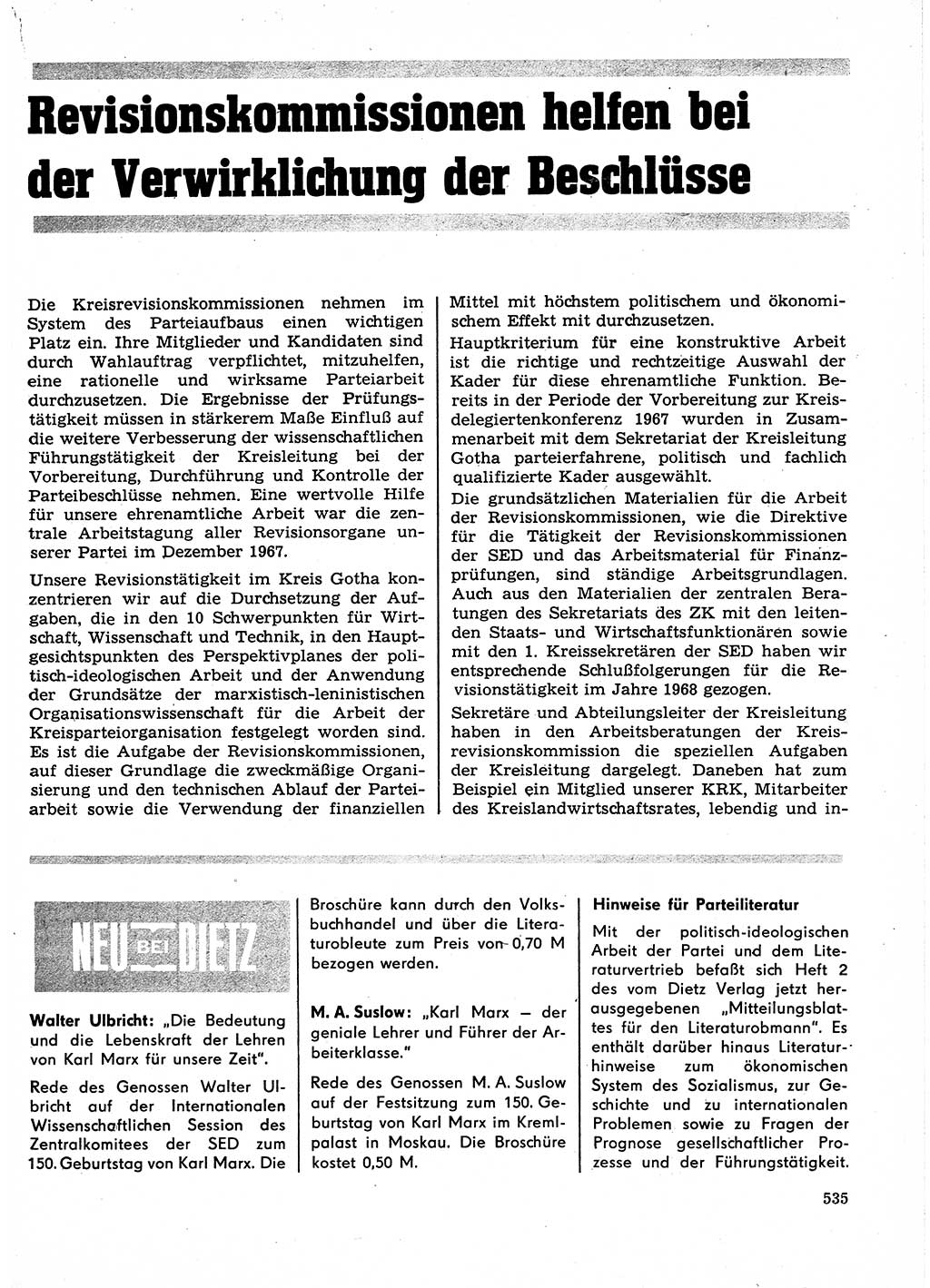 Neuer Weg (NW), Organ des Zentralkomitees (ZK) der SED (Sozialistische Einheitspartei Deutschlands) für Fragen des Parteilebens, 23. Jahrgang [Deutsche Demokratische Republik (DDR)] 1968, Seite 535 (NW ZK SED DDR 1968, S. 535)