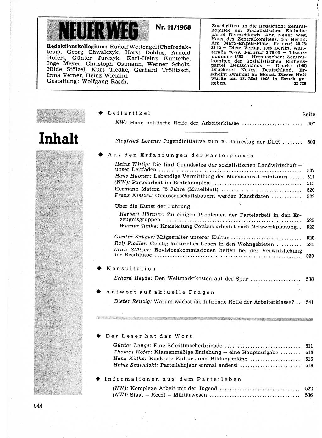 Neuer Weg (NW), Organ des Zentralkomitees (ZK) der SED (Sozialistische Einheitspartei Deutschlands) für Fragen des Parteilebens, 23. Jahrgang [Deutsche Demokratische Republik (DDR)] 1968, Seite 544 (NW ZK SED DDR 1968, S. 544)