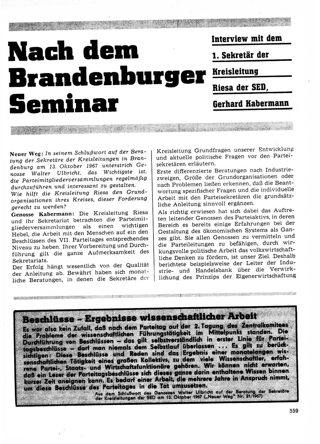 Neuer Weg (NW), Organ des Zentralkomitees (ZK) der SED (Sozialistische Einheitspartei Deutschlands) für Fragen des Parteilebens, 23. Jahrgang [Deutsche Demokratische Republik (DDR)] 1968, Seite 559 (NW ZK SED DDR 1968, S. 559)