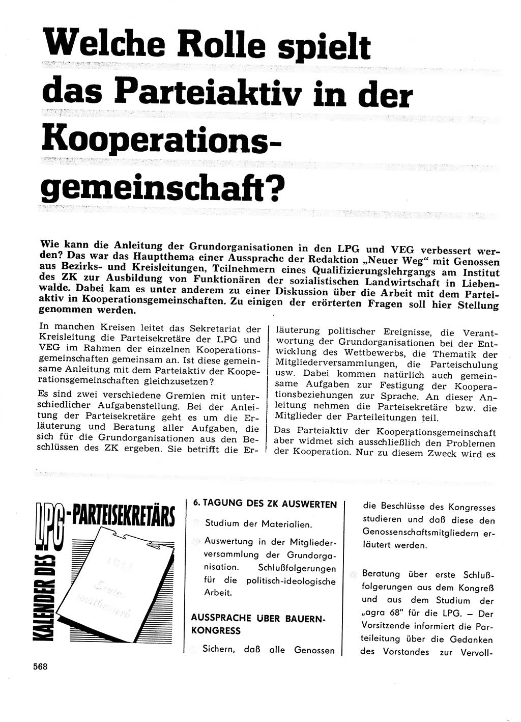 Neuer Weg (NW), Organ des Zentralkomitees (ZK) der SED (Sozialistische Einheitspartei Deutschlands) für Fragen des Parteilebens, 23. Jahrgang [Deutsche Demokratische Republik (DDR)] 1968, Seite 568 (NW ZK SED DDR 1968, S. 568)