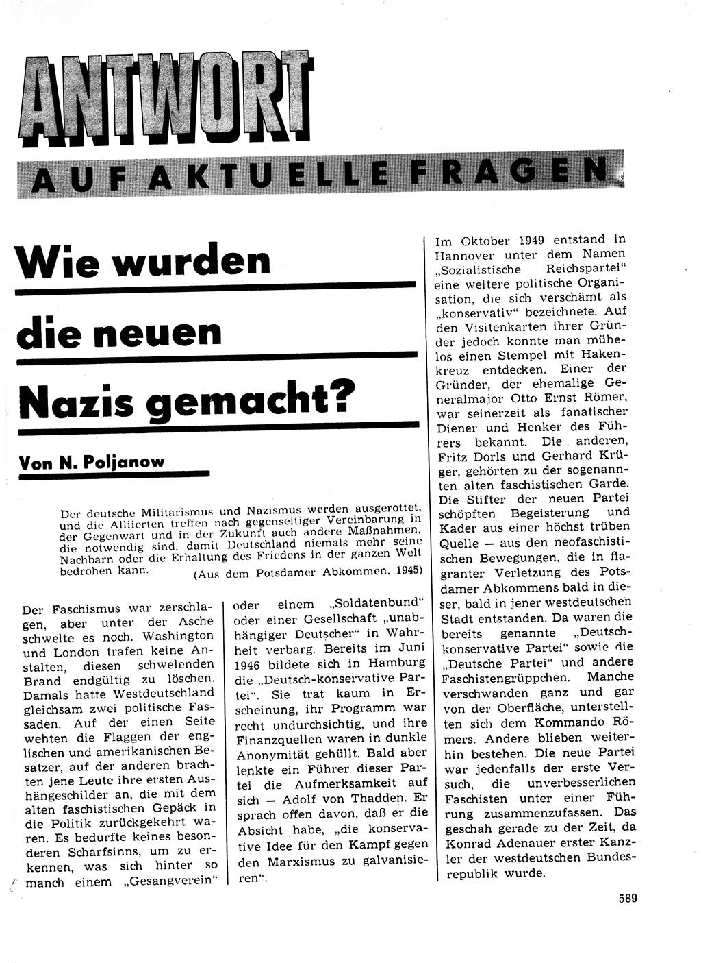 Neuer Weg (NW), Organ des Zentralkomitees (ZK) der SED (Sozialistische Einheitspartei Deutschlands) für Fragen des Parteilebens, 23. Jahrgang [Deutsche Demokratische Republik (DDR)] 1968, Seite 589 (NW ZK SED DDR 1968, S. 589)