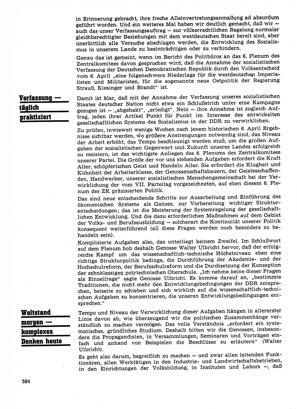 Neuer Weg (NW), Organ des Zentralkomitees (ZK) der SED (Sozialistische Einheitspartei Deutschlands) für Fragen des Parteilebens, 23. Jahrgang [Deutsche Demokratische Republik (DDR)] 1968, Seite 594 (NW ZK SED DDR 1968, S. 594)
