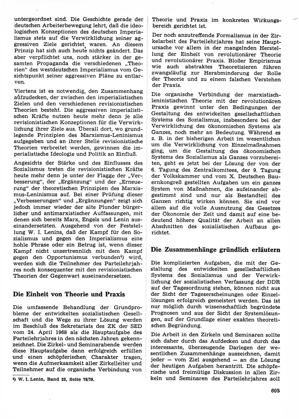 Neuer Weg (NW), Organ des Zentralkomitees (ZK) der SED (Sozialistische Einheitspartei Deutschlands) für Fragen des Parteilebens, 23. Jahrgang [Deutsche Demokratische Republik (DDR)] 1968, Seite 605 (NW ZK SED DDR 1968, S. 605)