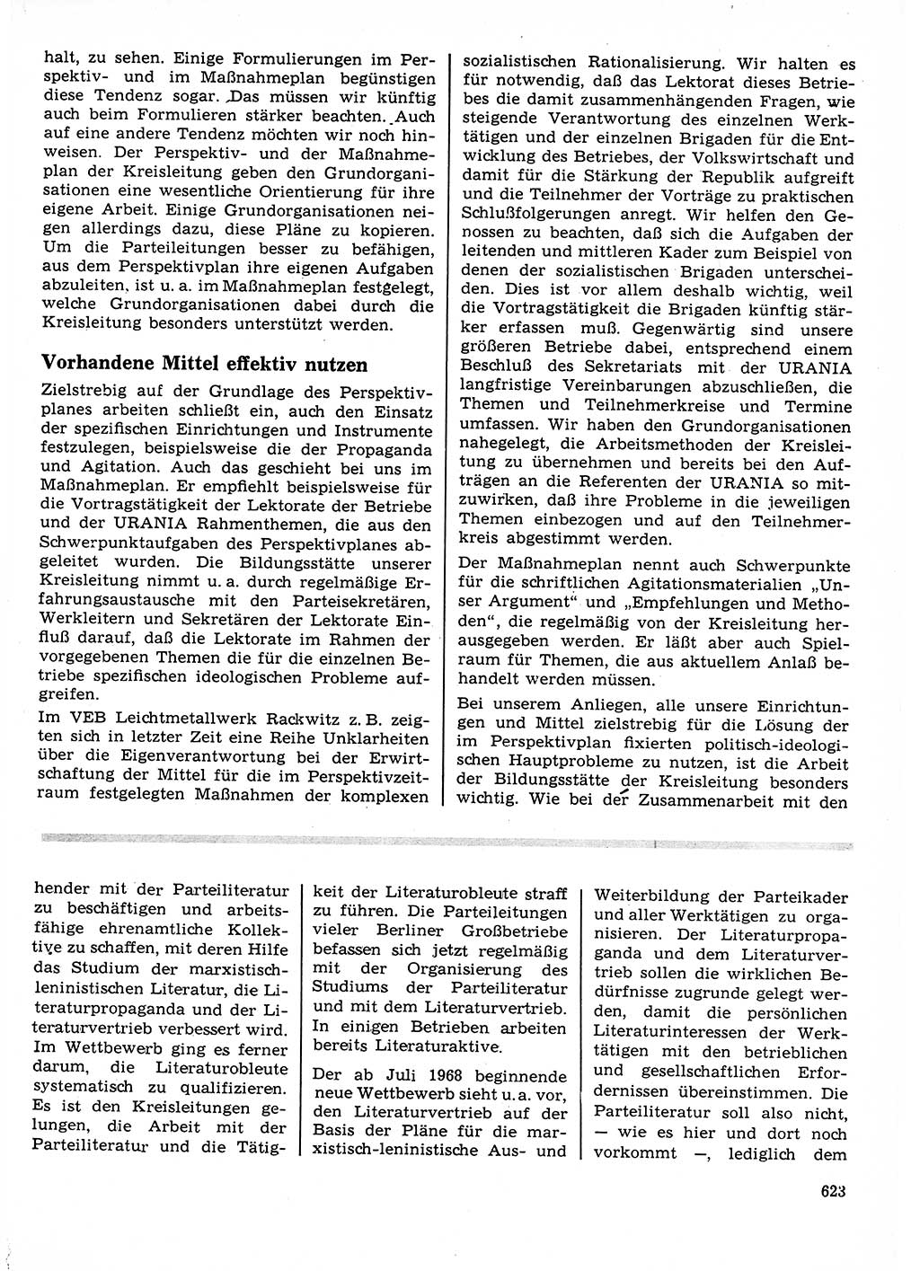 Neuer Weg (NW), Organ des Zentralkomitees (ZK) der SED (Sozialistische Einheitspartei Deutschlands) für Fragen des Parteilebens, 23. Jahrgang [Deutsche Demokratische Republik (DDR)] 1968, Seite 623 (NW ZK SED DDR 1968, S. 623)