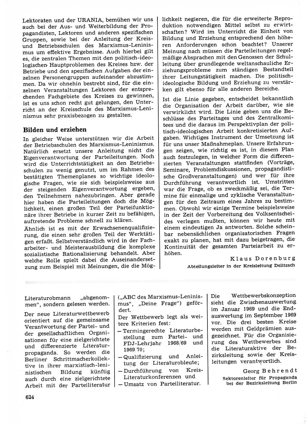 Neuer Weg (NW), Organ des Zentralkomitees (ZK) der SED (Sozialistische Einheitspartei Deutschlands) für Fragen des Parteilebens, 23. Jahrgang [Deutsche Demokratische Republik (DDR)] 1968, Seite 624 (NW ZK SED DDR 1968, S. 624)