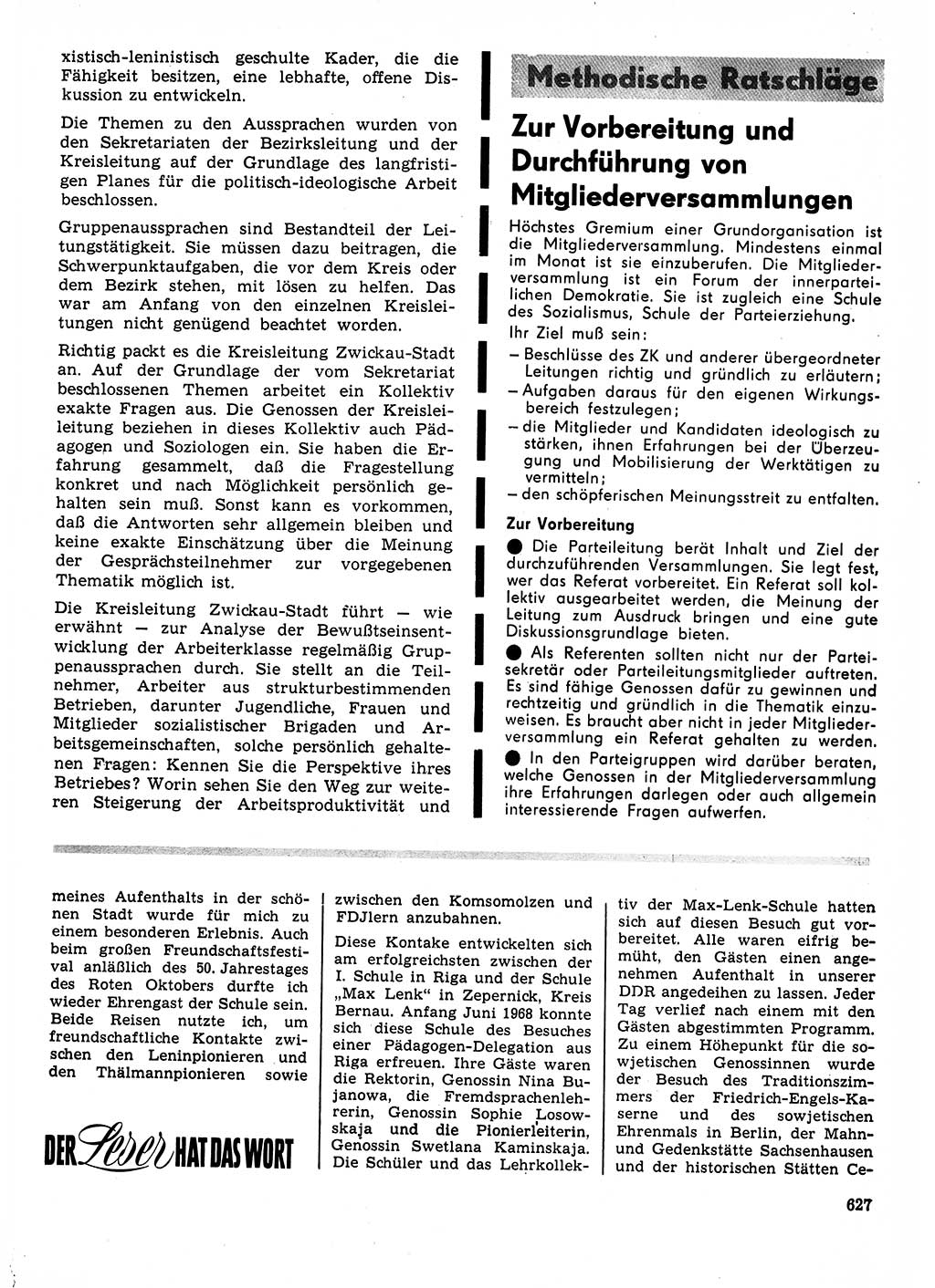 Neuer Weg (NW), Organ des Zentralkomitees (ZK) der SED (Sozialistische Einheitspartei Deutschlands) für Fragen des Parteilebens, 23. Jahrgang [Deutsche Demokratische Republik (DDR)] 1968, Seite 627 (NW ZK SED DDR 1968, S. 627)