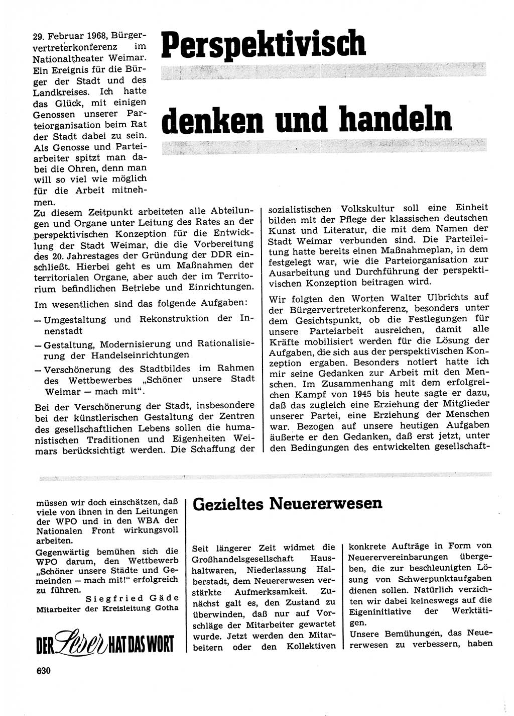 Neuer Weg (NW), Organ des Zentralkomitees (ZK) der SED (Sozialistische Einheitspartei Deutschlands) für Fragen des Parteilebens, 23. Jahrgang [Deutsche Demokratische Republik (DDR)] 1968, Seite 630 (NW ZK SED DDR 1968, S. 630)