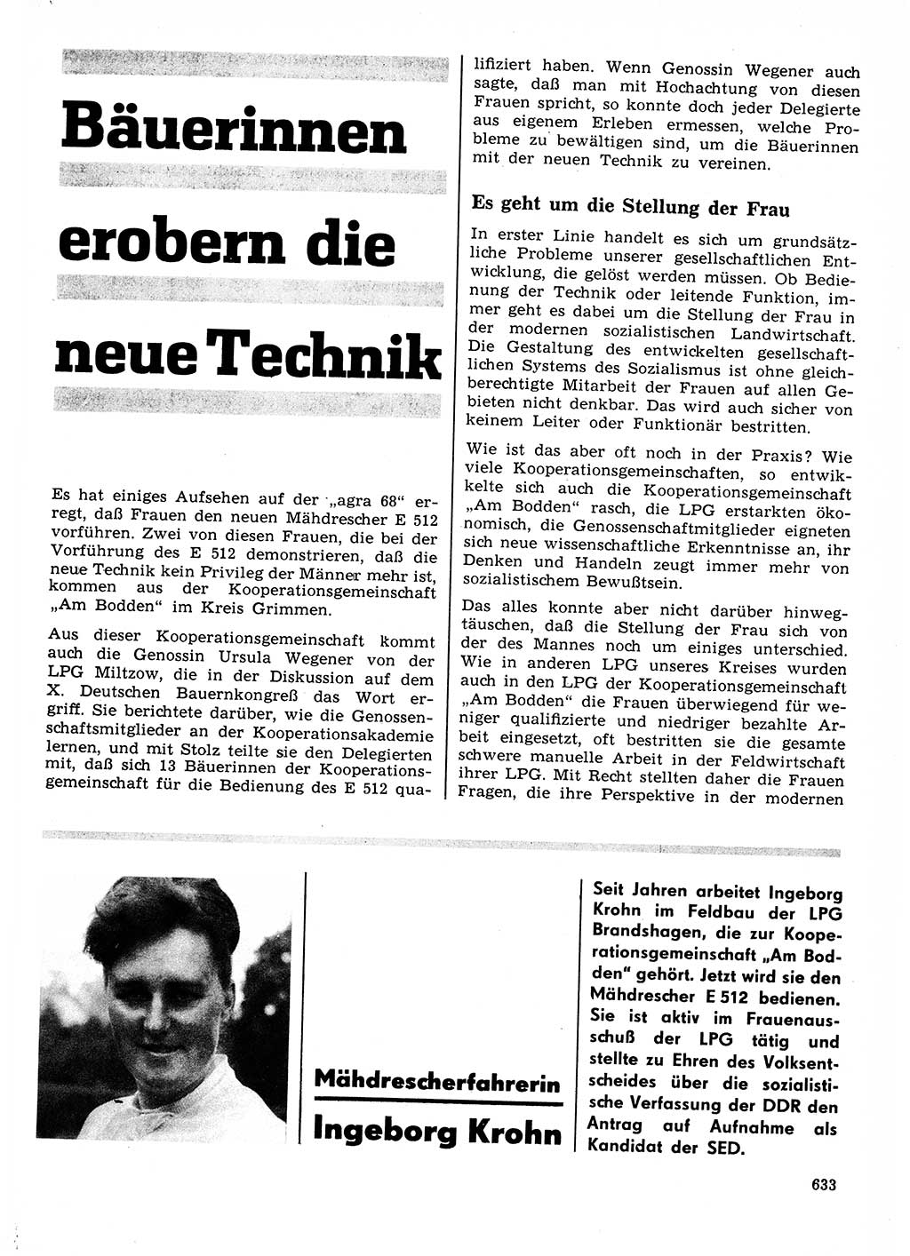 Neuer Weg (NW), Organ des Zentralkomitees (ZK) der SED (Sozialistische Einheitspartei Deutschlands) für Fragen des Parteilebens, 23. Jahrgang [Deutsche Demokratische Republik (DDR)] 1968, Seite 633 (NW ZK SED DDR 1968, S. 633)