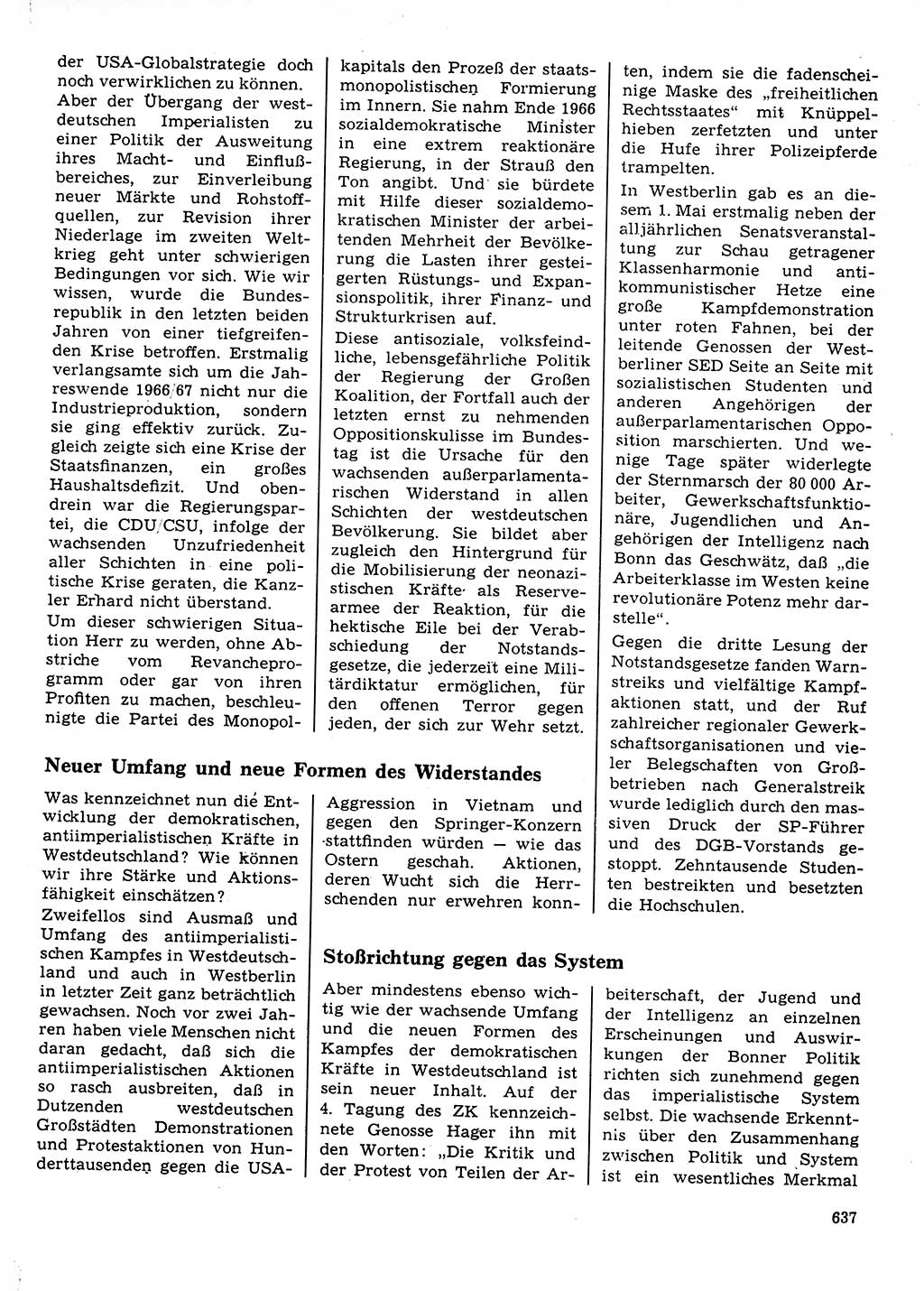 Neuer Weg (NW), Organ des Zentralkomitees (ZK) der SED (Sozialistische Einheitspartei Deutschlands) für Fragen des Parteilebens, 23. Jahrgang [Deutsche Demokratische Republik (DDR)] 1968, Seite 637 (NW ZK SED DDR 1968, S. 637)