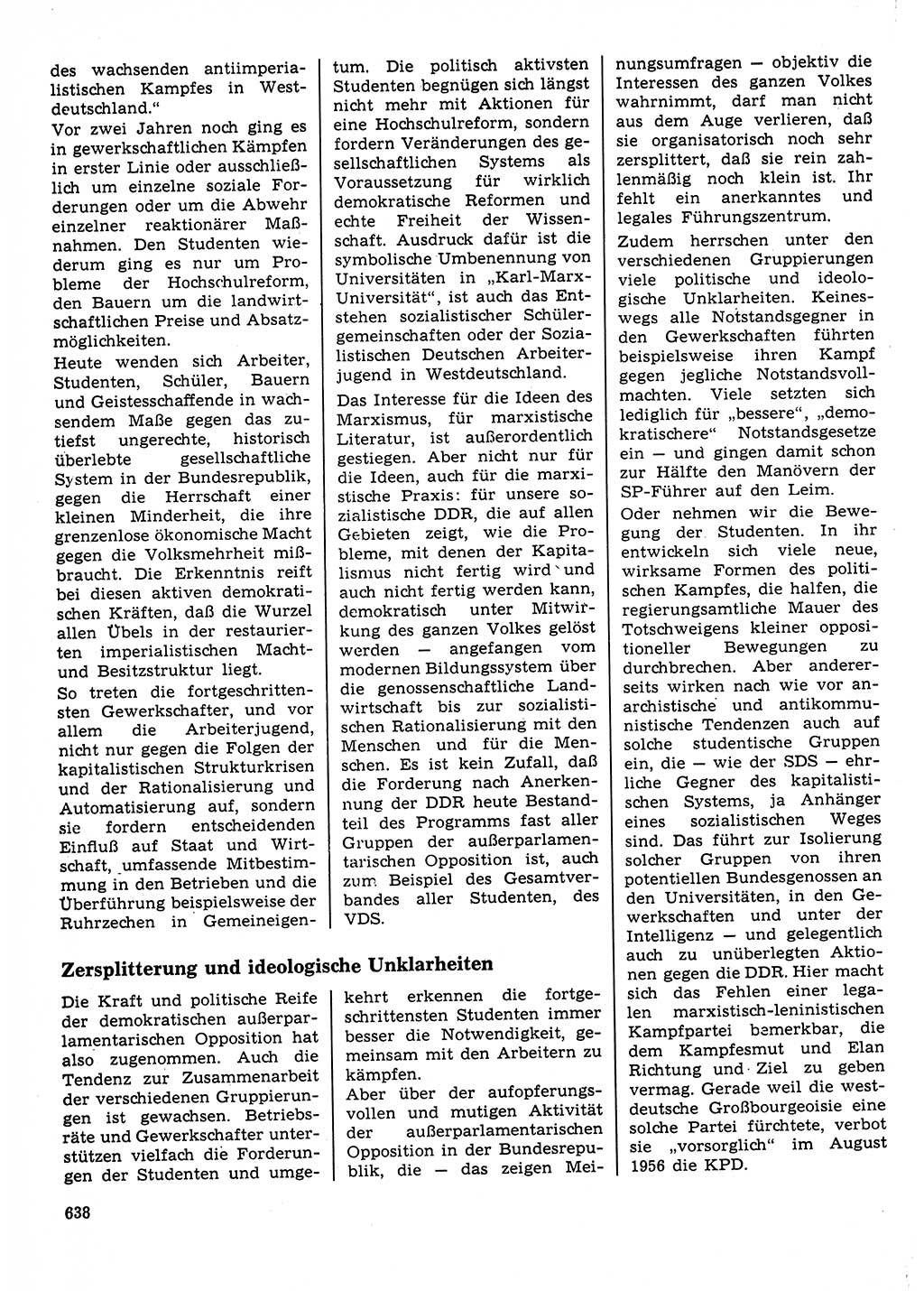 Neuer Weg (NW), Organ des Zentralkomitees (ZK) der SED (Sozialistische Einheitspartei Deutschlands) für Fragen des Parteilebens, 23. Jahrgang [Deutsche Demokratische Republik (DDR)] 1968, Seite 638 (NW ZK SED DDR 1968, S. 638)