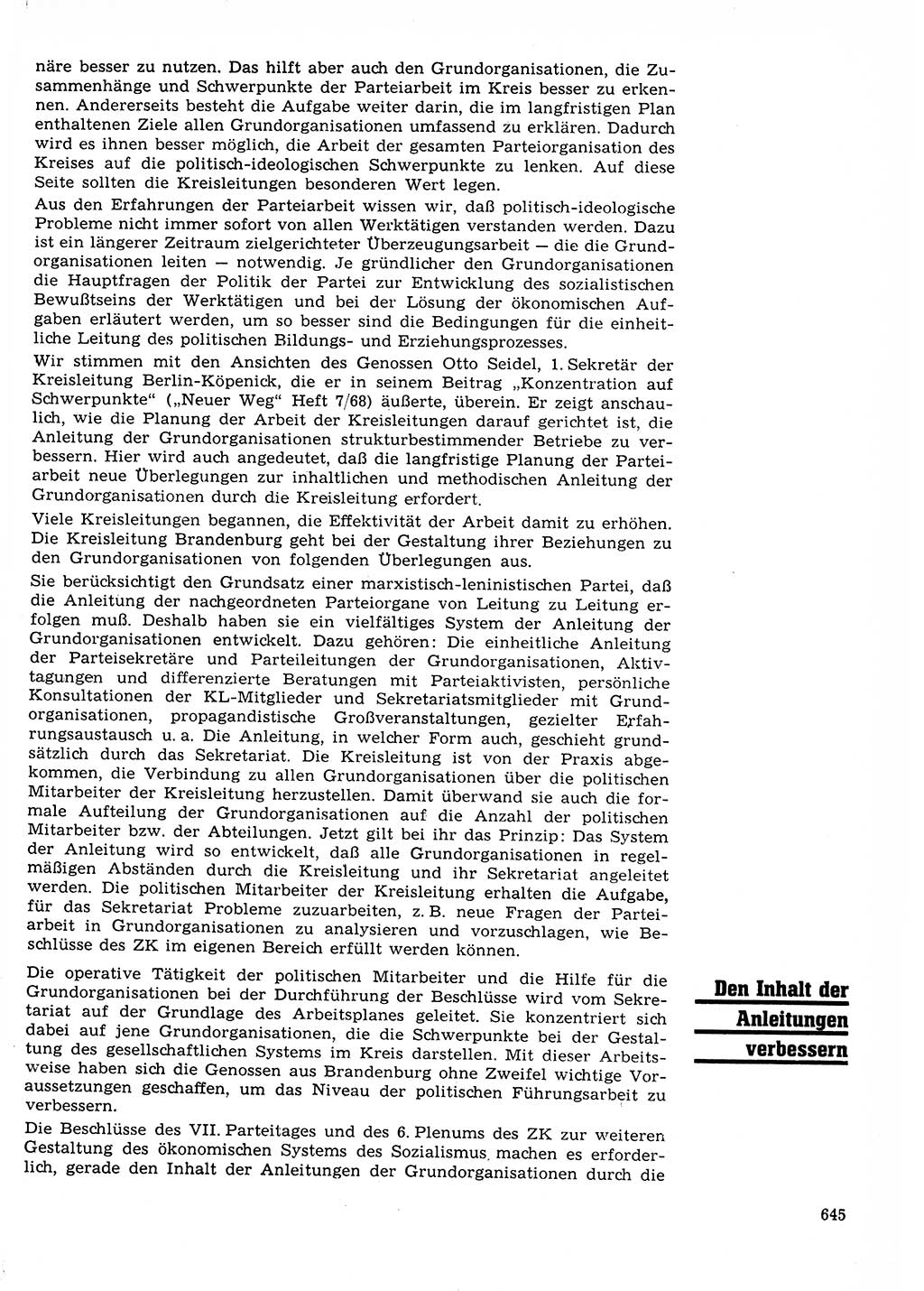 Neuer Weg (NW), Organ des Zentralkomitees (ZK) der SED (Sozialistische Einheitspartei Deutschlands) für Fragen des Parteilebens, 23. Jahrgang [Deutsche Demokratische Republik (DDR)] 1968, Seite 645 (NW ZK SED DDR 1968, S. 645)