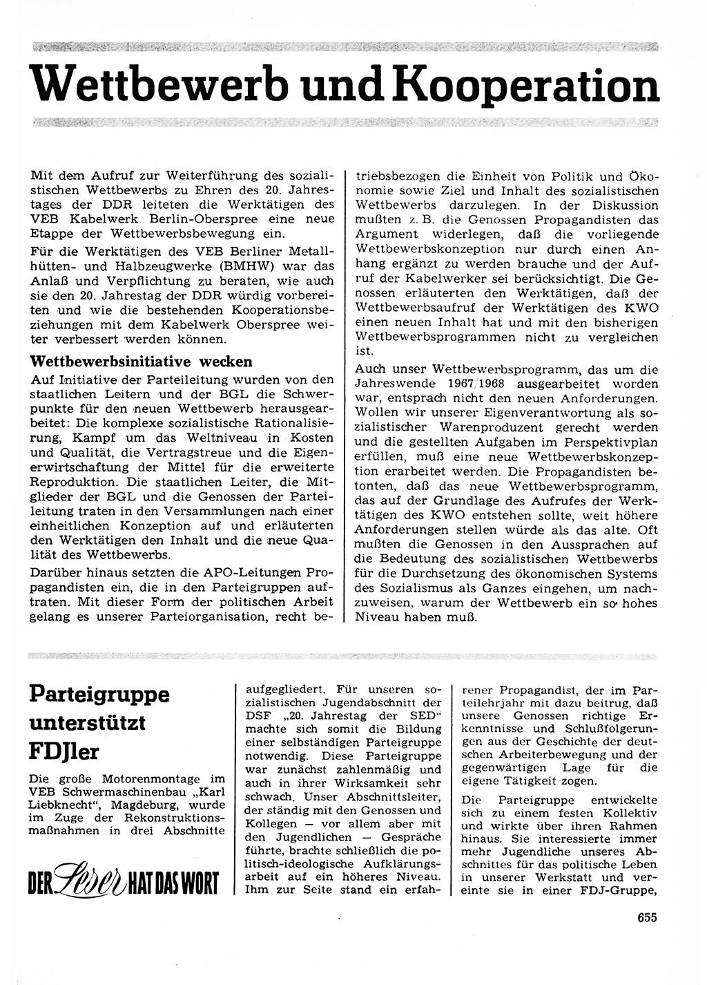 Neuer Weg (NW), Organ des Zentralkomitees (ZK) der SED (Sozialistische Einheitspartei Deutschlands) für Fragen des Parteilebens, 23. Jahrgang [Deutsche Demokratische Republik (DDR)] 1968, Seite 655 (NW ZK SED DDR 1968, S. 655)