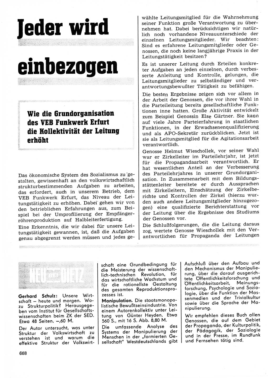 Neuer Weg (NW), Organ des Zentralkomitees (ZK) der SED (Sozialistische Einheitspartei Deutschlands) für Fragen des Parteilebens, 23. Jahrgang [Deutsche Demokratische Republik (DDR)] 1968, Seite 668 (NW ZK SED DDR 1968, S. 668)