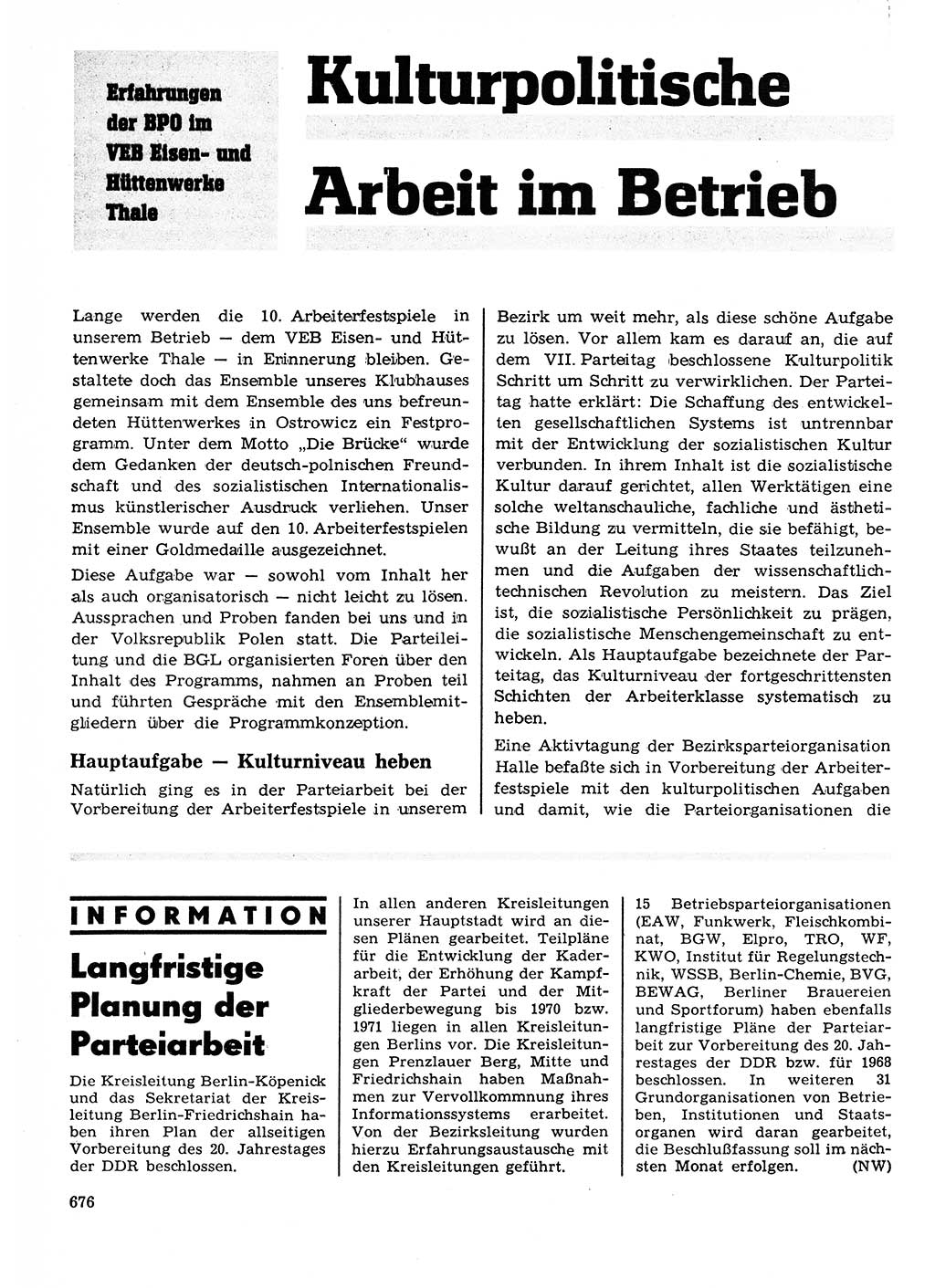 Neuer Weg (NW), Organ des Zentralkomitees (ZK) der SED (Sozialistische Einheitspartei Deutschlands) für Fragen des Parteilebens, 23. Jahrgang [Deutsche Demokratische Republik (DDR)] 1968, Seite 676 (NW ZK SED DDR 1968, S. 676)