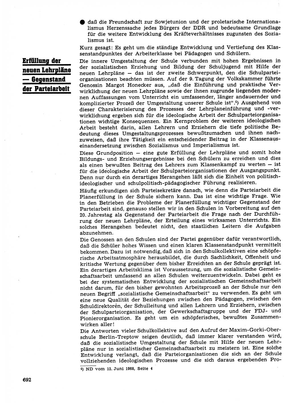 Neuer Weg (NW), Organ des Zentralkomitees (ZK) der SED (Sozialistische Einheitspartei Deutschlands) für Fragen des Parteilebens, 23. Jahrgang [Deutsche Demokratische Republik (DDR)] 1968, Seite 692 (NW ZK SED DDR 1968, S. 692)