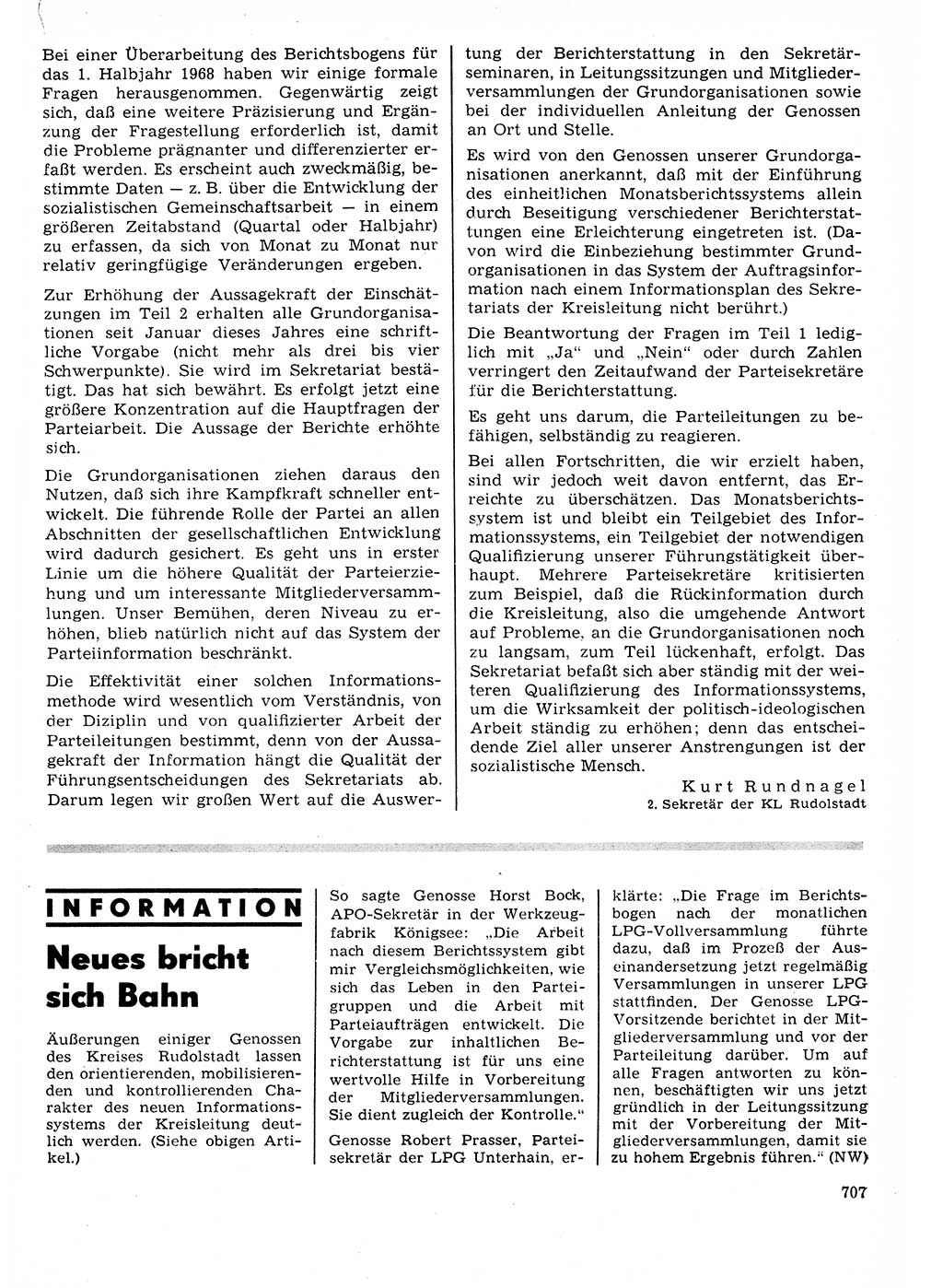 Neuer Weg (NW), Organ des Zentralkomitees (ZK) der SED (Sozialistische Einheitspartei Deutschlands) für Fragen des Parteilebens, 23. Jahrgang [Deutsche Demokratische Republik (DDR)] 1968, Seite 707 (NW ZK SED DDR 1968, S. 707)