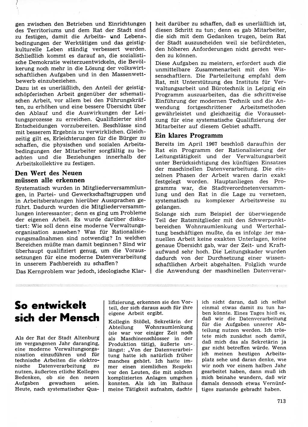 Neuer Weg (NW), Organ des Zentralkomitees (ZK) der SED (Sozialistische Einheitspartei Deutschlands) für Fragen des Parteilebens, 23. Jahrgang [Deutsche Demokratische Republik (DDR)] 1968, Seite 713 (NW ZK SED DDR 1968, S. 713)