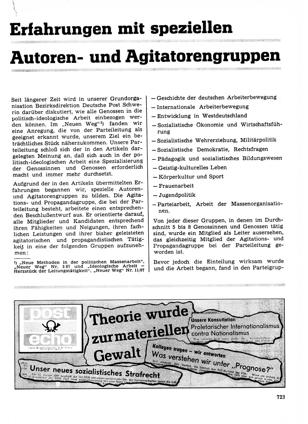 Neuer Weg (NW), Organ des Zentralkomitees (ZK) der SED (Sozialistische Einheitspartei Deutschlands) für Fragen des Parteilebens, 23. Jahrgang [Deutsche Demokratische Republik (DDR)] 1968, Seite 723 (NW ZK SED DDR 1968, S. 723)