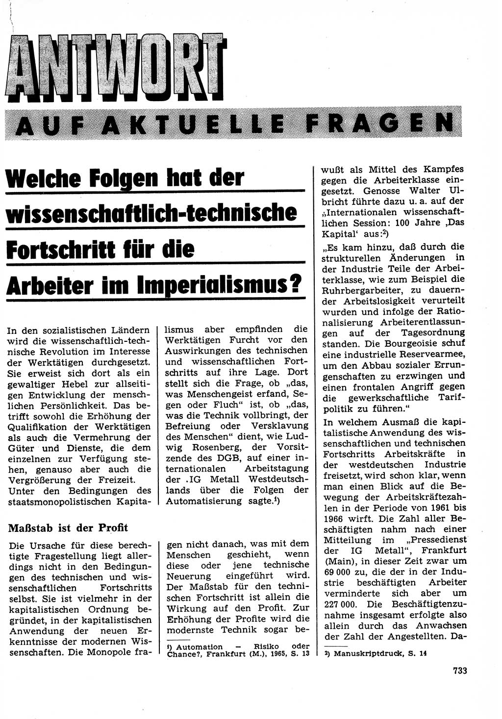 Neuer Weg (NW), Organ des Zentralkomitees (ZK) der SED (Sozialistische Einheitspartei Deutschlands) für Fragen des Parteilebens, 23. Jahrgang [Deutsche Demokratische Republik (DDR)] 1968, Seite 733 (NW ZK SED DDR 1968, S. 733)