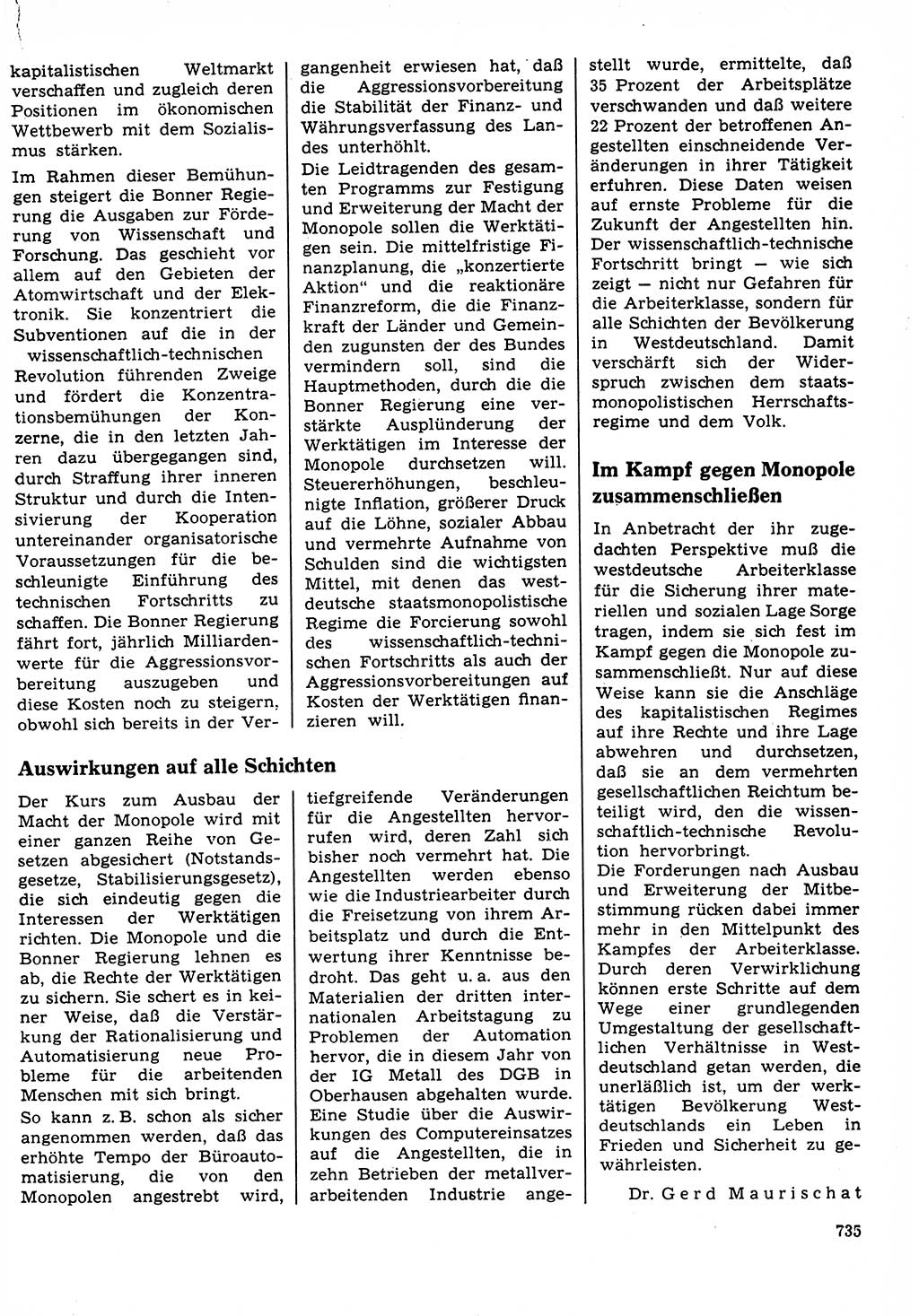 Neuer Weg (NW), Organ des Zentralkomitees (ZK) der SED (Sozialistische Einheitspartei Deutschlands) für Fragen des Parteilebens, 23. Jahrgang [Deutsche Demokratische Republik (DDR)] 1968, Seite 735 (NW ZK SED DDR 1968, S. 735)