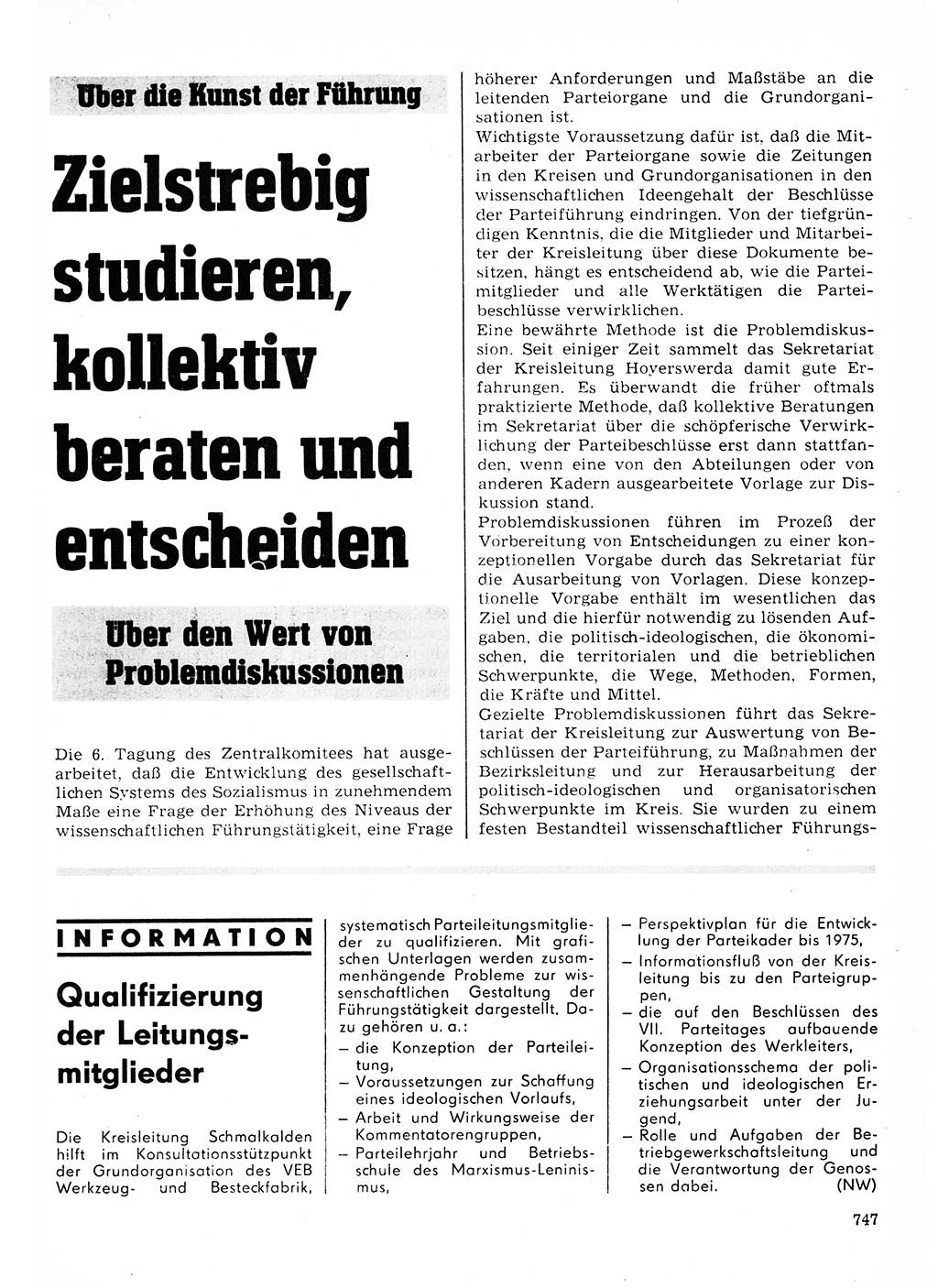 Neuer Weg (NW), Organ des Zentralkomitees (ZK) der SED (Sozialistische Einheitspartei Deutschlands) für Fragen des Parteilebens, 23. Jahrgang [Deutsche Demokratische Republik (DDR)] 1968, Seite 747 (NW ZK SED DDR 1968, S. 747)