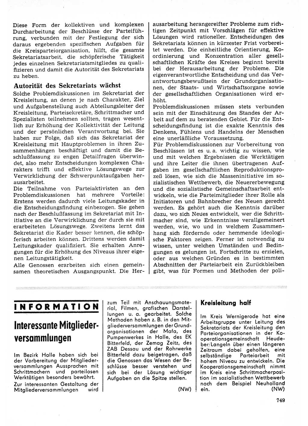 Neuer Weg (NW), Organ des Zentralkomitees (ZK) der SED (Sozialistische Einheitspartei Deutschlands) für Fragen des Parteilebens, 23. Jahrgang [Deutsche Demokratische Republik (DDR)] 1968, Seite 749 (NW ZK SED DDR 1968, S. 749)