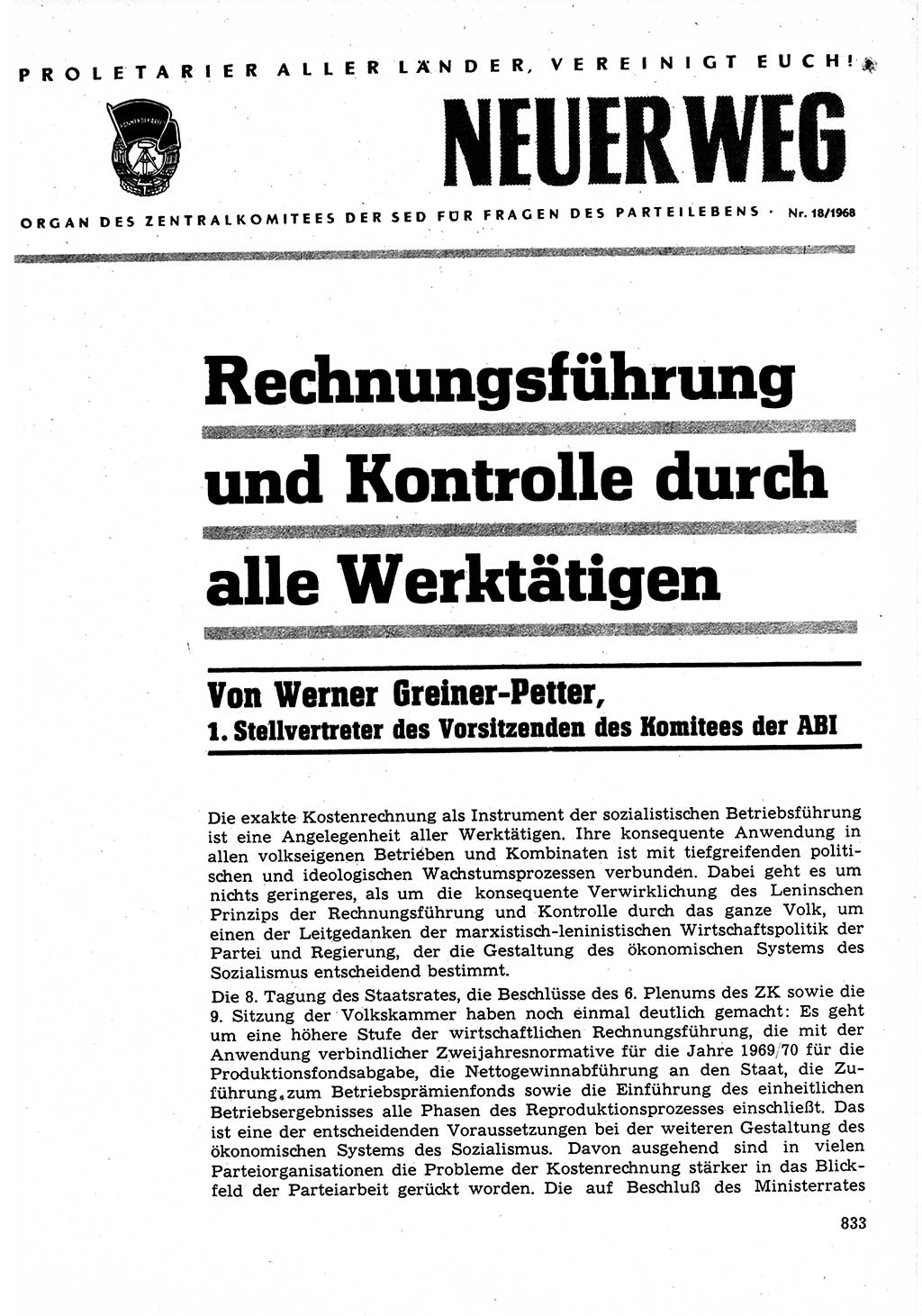 Neuer Weg (NW), Organ des Zentralkomitees (ZK) der SED (Sozialistische Einheitspartei Deutschlands) für Fragen des Parteilebens, 23. Jahrgang [Deutsche Demokratische Republik (DDR)] 1968, Seite 817 (NW ZK SED DDR 1968, S. 817)