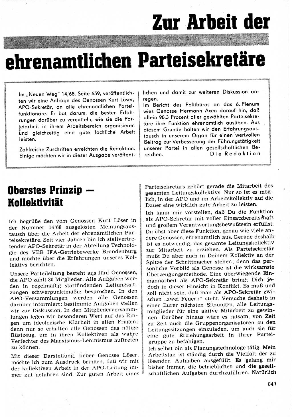 Neuer Weg (NW), Organ des Zentralkomitees (ZK) der SED (Sozialistische Einheitspartei Deutschlands) für Fragen des Parteilebens, 23. Jahrgang [Deutsche Demokratische Republik (DDR)] 1968, Seite 827 (NW ZK SED DDR 1968, S. 827)