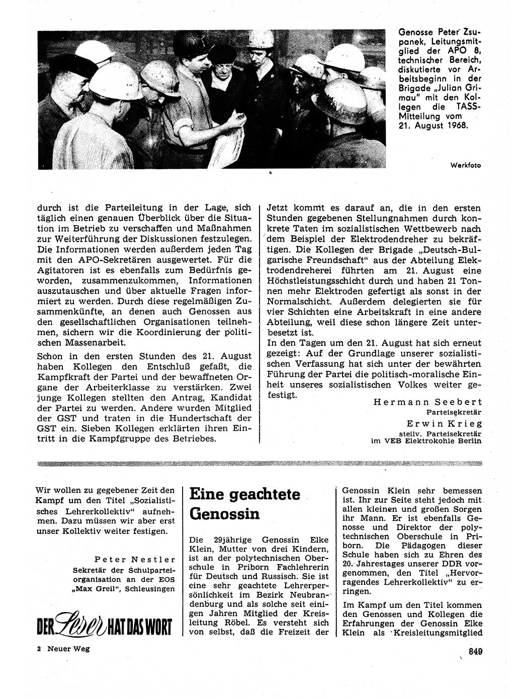 Neuer Weg (NW), Organ des Zentralkomitees (ZK) der SED (Sozialistische Einheitspartei Deutschlands) für Fragen des Parteilebens, 23. Jahrgang [Deutsche Demokratische Republik (DDR)] 1968, Seite 833 (NW ZK SED DDR 1968, S. 833)