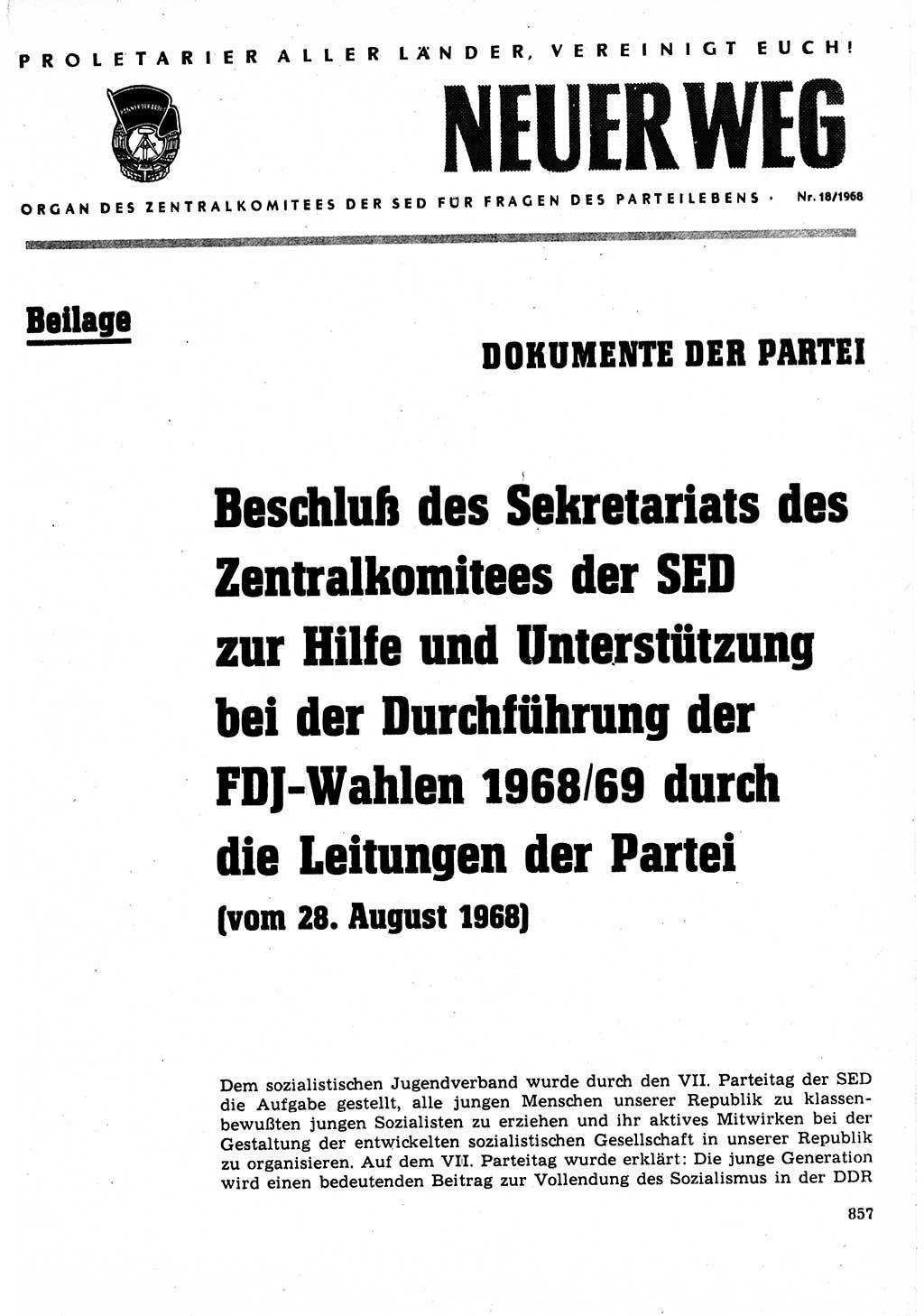 Neuer Weg (NW), Organ des Zentralkomitees (ZK) der SED (Sozialistische Einheitspartei Deutschlands) für Fragen des Parteilebens, 23. Jahrgang [Deutsche Demokratische Republik (DDR)] 1968, Seite 841 (NW ZK SED DDR 1968, S. 841)