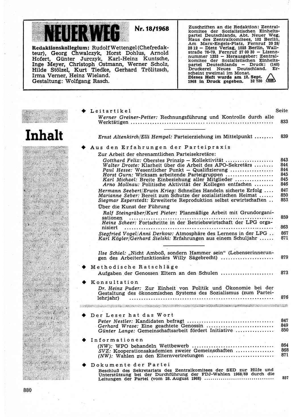 Neuer Weg (NW), Organ des Zentralkomitees (ZK) der SED (Sozialistische Einheitspartei Deutschlands) für Fragen des Parteilebens, 23. Jahrgang [Deutsche Demokratische Republik (DDR)] 1968, Seite 864 (NW ZK SED DDR 1968, S. 864)