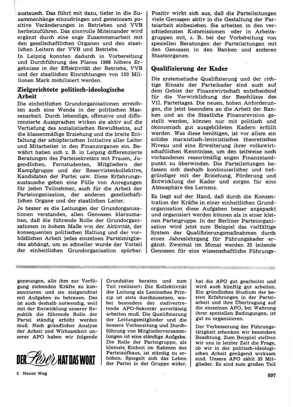 Neuer Weg (NW), Organ des Zentralkomitees (ZK) der SED (Sozialistische Einheitspartei Deutschlands) für Fragen des Parteilebens, 23. Jahrgang [Deutsche Demokratische Republik (DDR)] 1968, Seite 881 (NW ZK SED DDR 1968, S. 881)