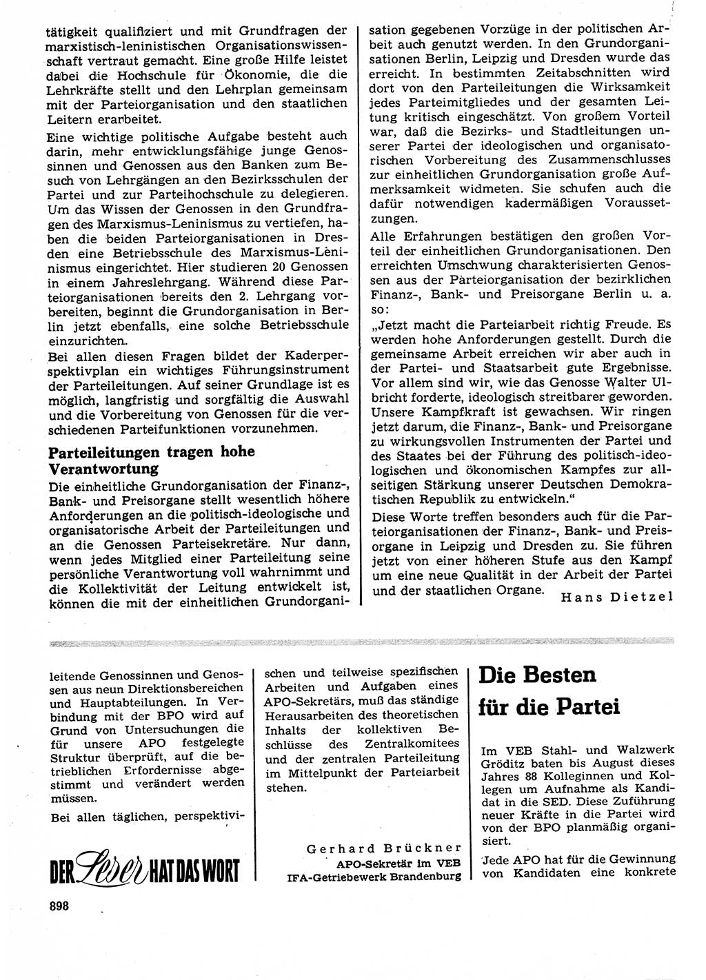 Neuer Weg (NW), Organ des Zentralkomitees (ZK) der SED (Sozialistische Einheitspartei Deutschlands) für Fragen des Parteilebens, 23. Jahrgang [Deutsche Demokratische Republik (DDR)] 1968, Seite 882 (NW ZK SED DDR 1968, S. 882)