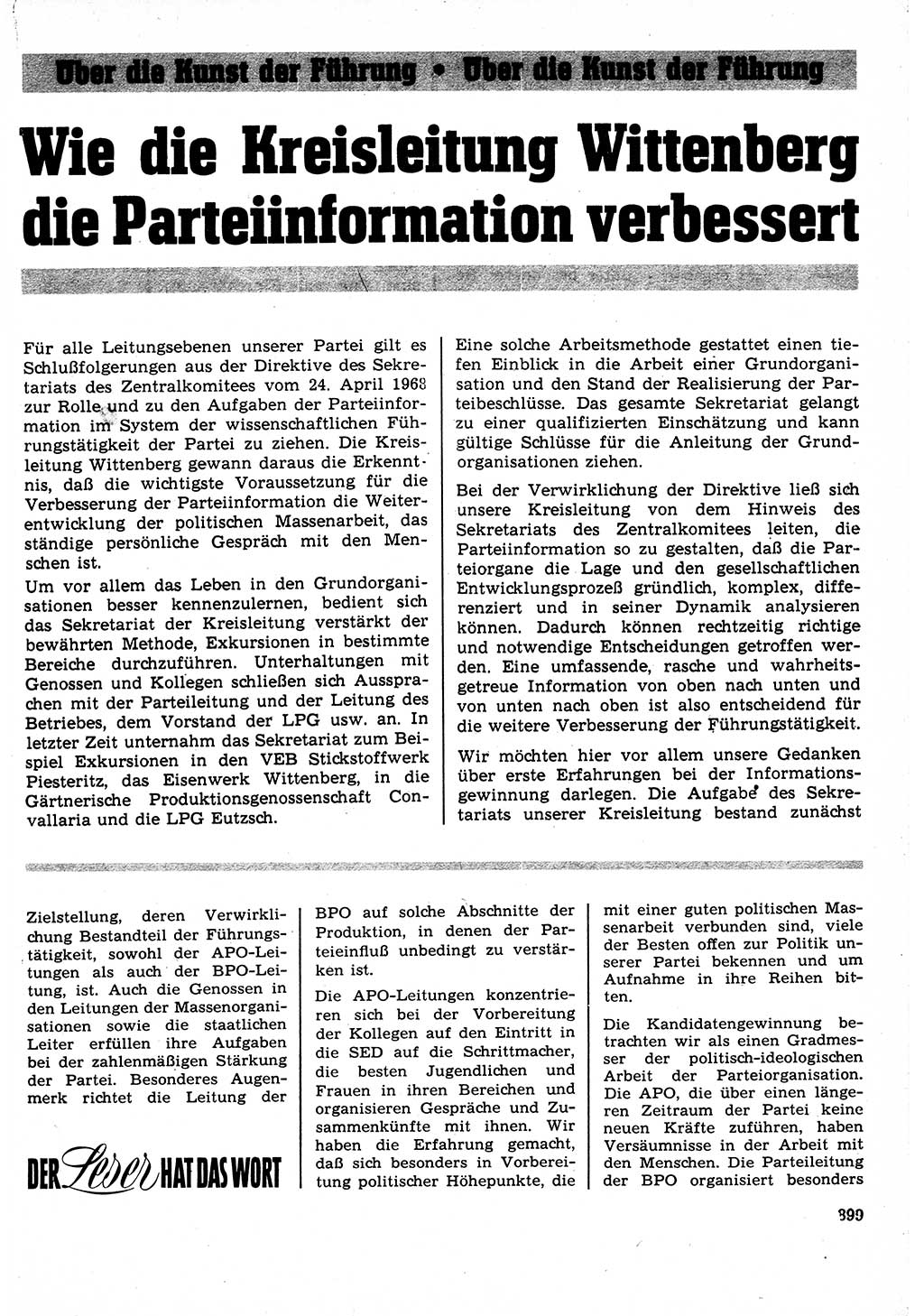 Neuer Weg (NW), Organ des Zentralkomitees (ZK) der SED (Sozialistische Einheitspartei Deutschlands) für Fragen des Parteilebens, 23. Jahrgang [Deutsche Demokratische Republik (DDR)] 1968, Seite 883 (NW ZK SED DDR 1968, S. 883)