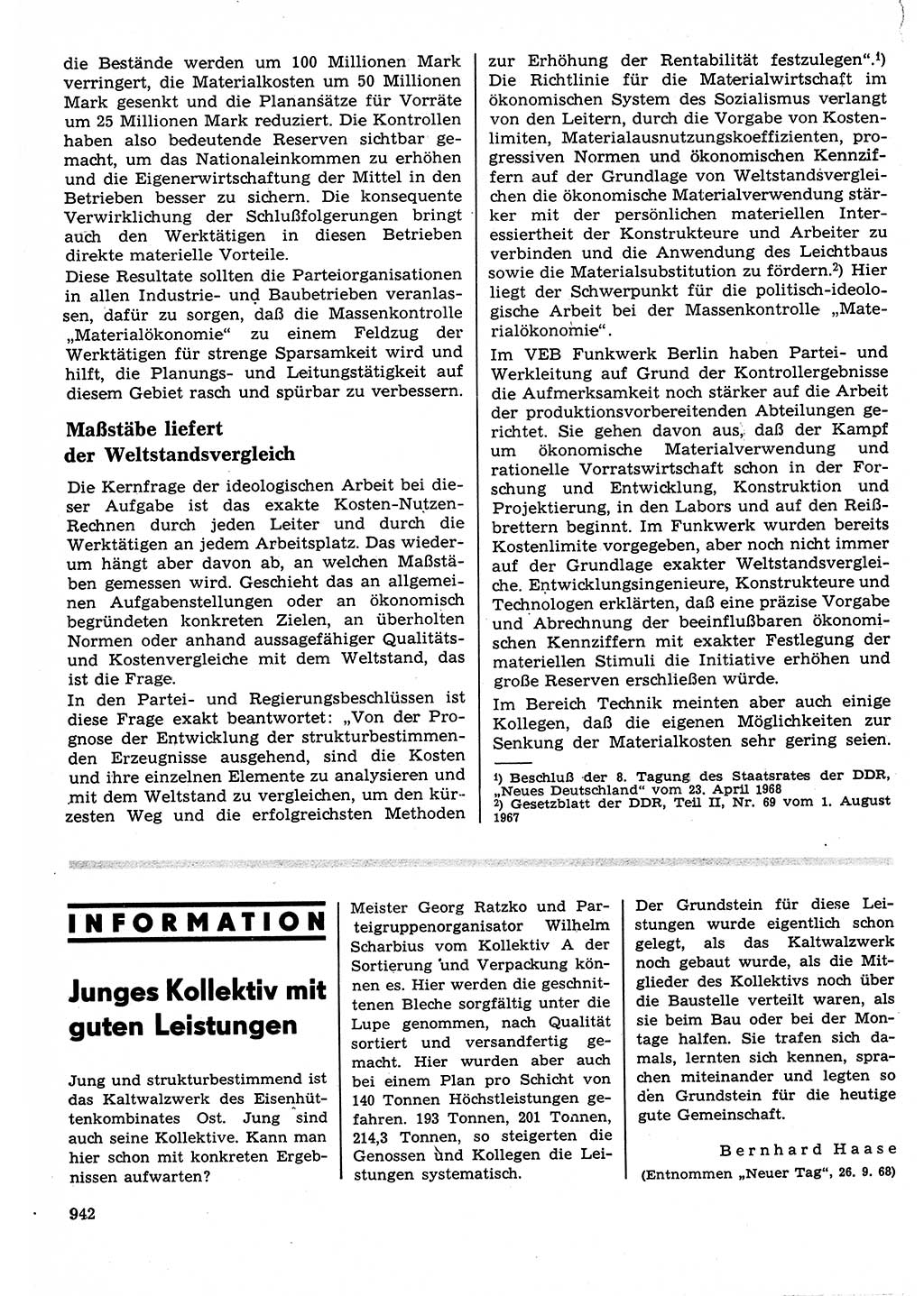 Neuer Weg (NW), Organ des Zentralkomitees (ZK) der SED (Sozialistische Einheitspartei Deutschlands) für Fragen des Parteilebens, 23. Jahrgang [Deutsche Demokratische Republik (DDR)] 1968, Seite 926 (NW ZK SED DDR 1968, S. 926)