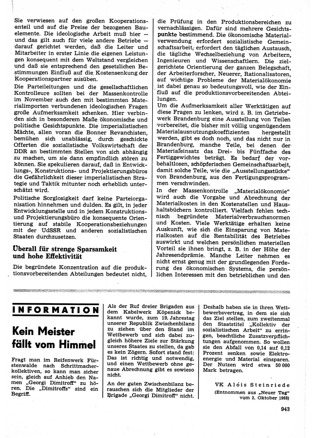 Neuer Weg (NW), Organ des Zentralkomitees (ZK) der SED (Sozialistische Einheitspartei Deutschlands) für Fragen des Parteilebens, 23. Jahrgang [Deutsche Demokratische Republik (DDR)] 1968, Seite 927 (NW ZK SED DDR 1968, S. 927)