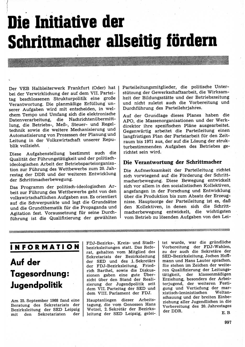 Neuer Weg (NW), Organ des Zentralkomitees (ZK) der SED (Sozialistische Einheitspartei Deutschlands) für Fragen des Parteilebens, 23. Jahrgang [Deutsche Demokratische Republik (DDR)] 1968, Seite 981 (NW ZK SED DDR 1968, S. 981)