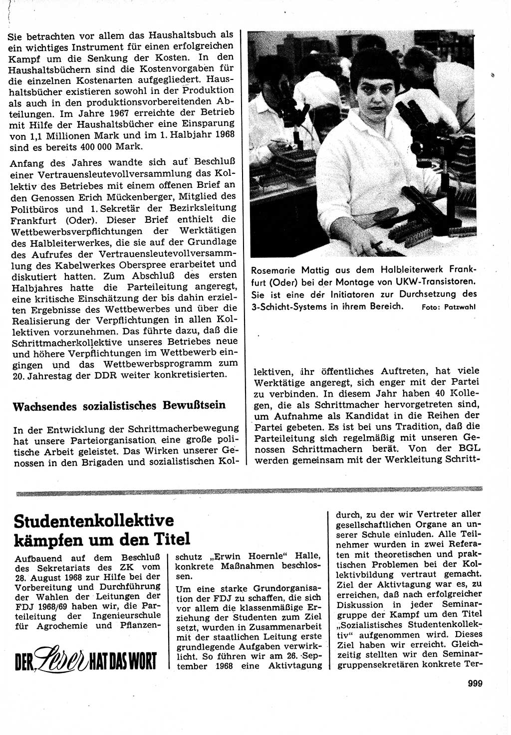 Neuer Weg (NW), Organ des Zentralkomitees (ZK) der SED (Sozialistische Einheitspartei Deutschlands) für Fragen des Parteilebens, 23. Jahrgang [Deutsche Demokratische Republik (DDR)] 1968, Seite 983 (NW ZK SED DDR 1968, S. 983)