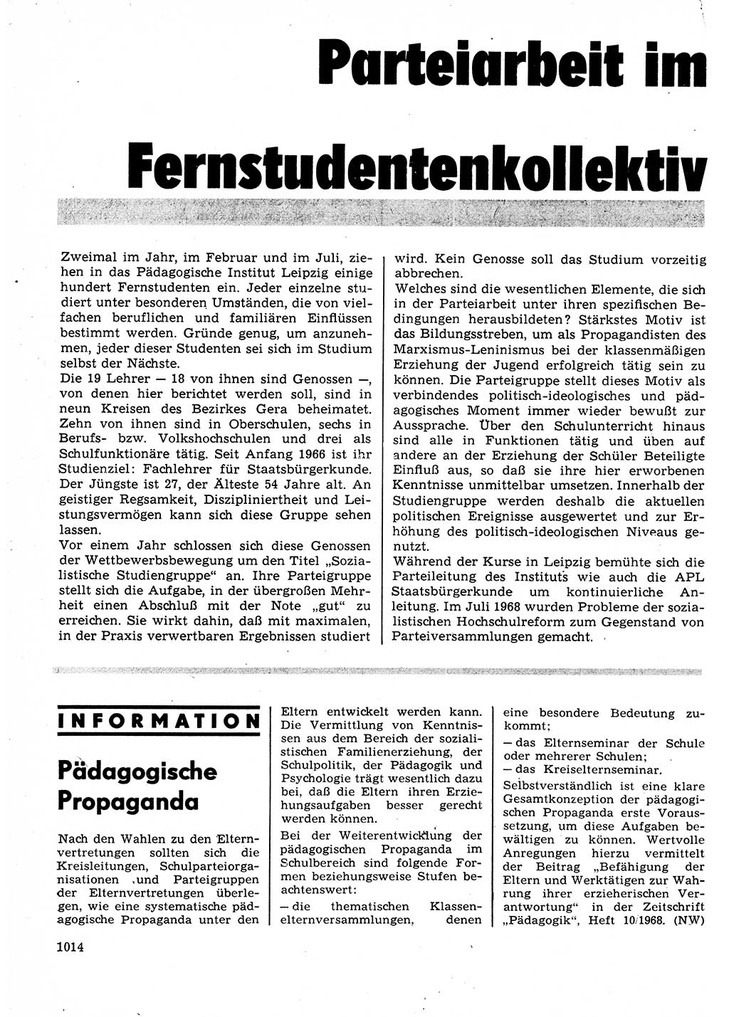 Neuer Weg (NW), Organ des Zentralkomitees (ZK) der SED (Sozialistische Einheitspartei Deutschlands) für Fragen des Parteilebens, 23. Jahrgang [Deutsche Demokratische Republik (DDR)] 1968, Seite 998 (NW ZK SED DDR 1968, S. 998)