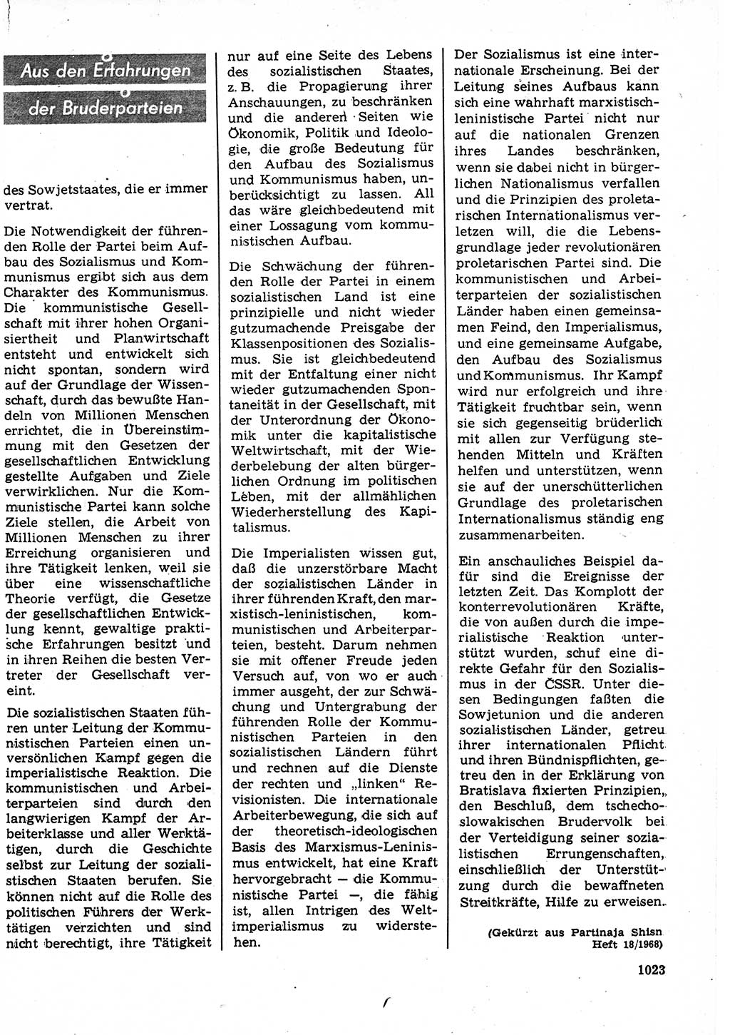 Neuer Weg (NW), Organ des Zentralkomitees (ZK) der SED (Sozialistische Einheitspartei Deutschlands) für Fragen des Parteilebens, 23. Jahrgang [Deutsche Demokratische Republik (DDR)] 1968, Seite 1007 (NW ZK SED DDR 1968, S. 1007)