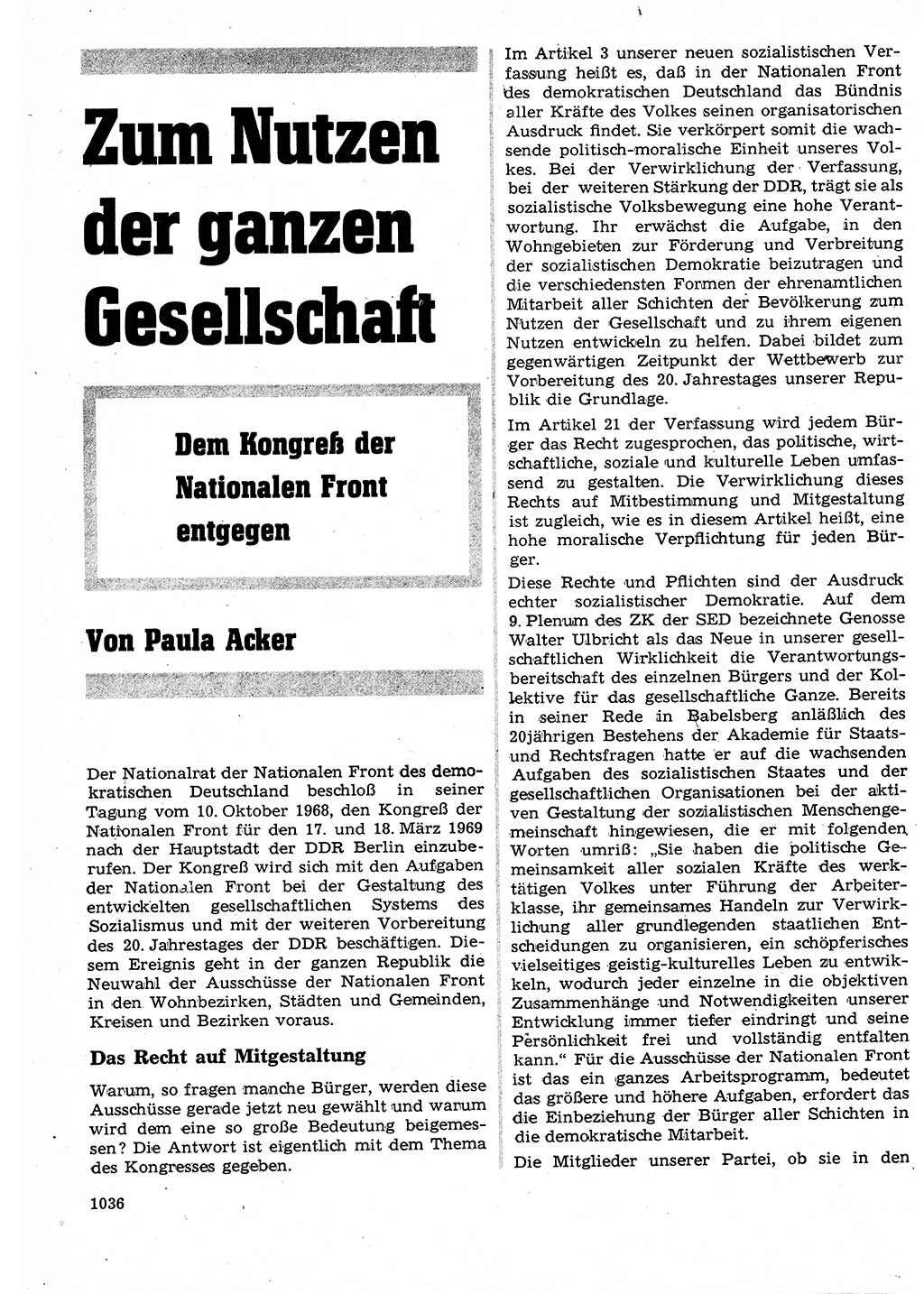 Neuer Weg (NW), Organ des Zentralkomitees (ZK) der SED (Sozialistische Einheitspartei Deutschlands) für Fragen des Parteilebens, 23. Jahrgang [Deutsche Demokratische Republik (DDR)] 1968, Seite 1020 (NW ZK SED DDR 1968, S. 1020)