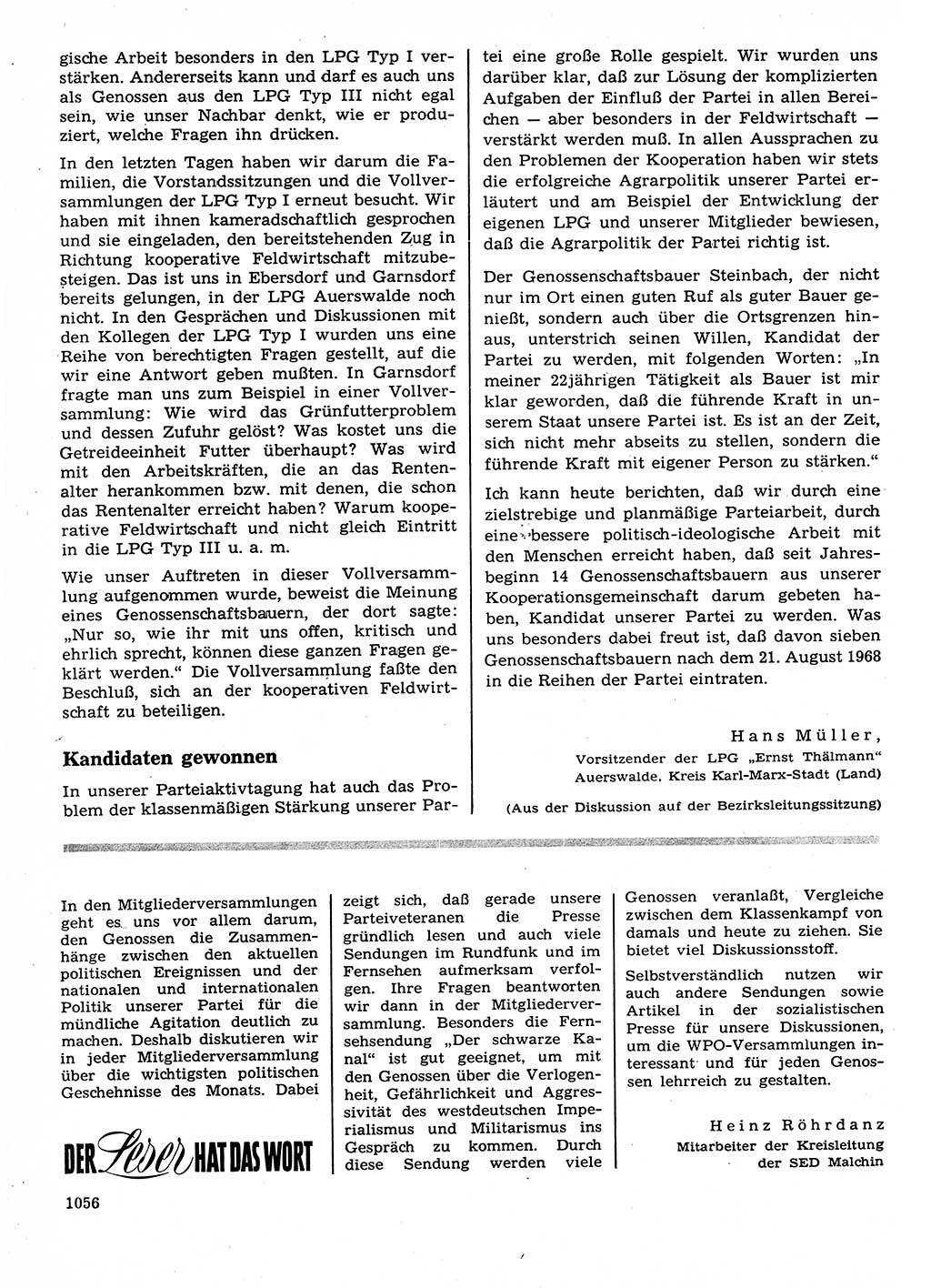 Neuer Weg (NW), Organ des Zentralkomitees (ZK) der SED (Sozialistische Einheitspartei Deutschlands) für Fragen des Parteilebens, 23. Jahrgang [Deutsche Demokratische Republik (DDR)] 1968, Seite 1040 (NW ZK SED DDR 1968, S. 1040)