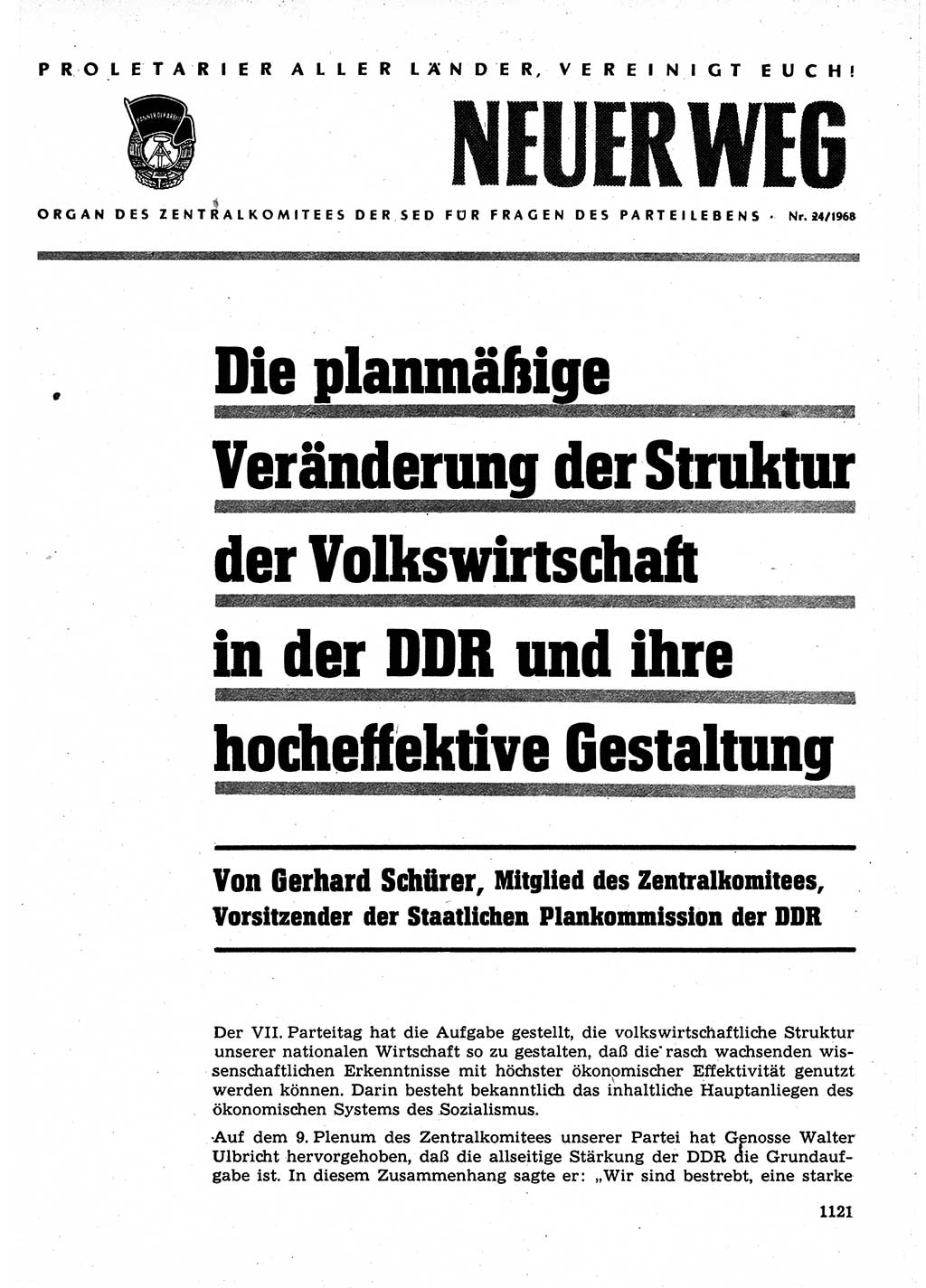 Neuer Weg (NW), Organ des Zentralkomitees (ZK) der SED (Sozialistische Einheitspartei Deutschlands) für Fragen des Parteilebens, 23. Jahrgang [Deutsche Demokratische Republik (DDR)] 1968, Seite 1105 (NW ZK SED DDR 1968, S. 1105)