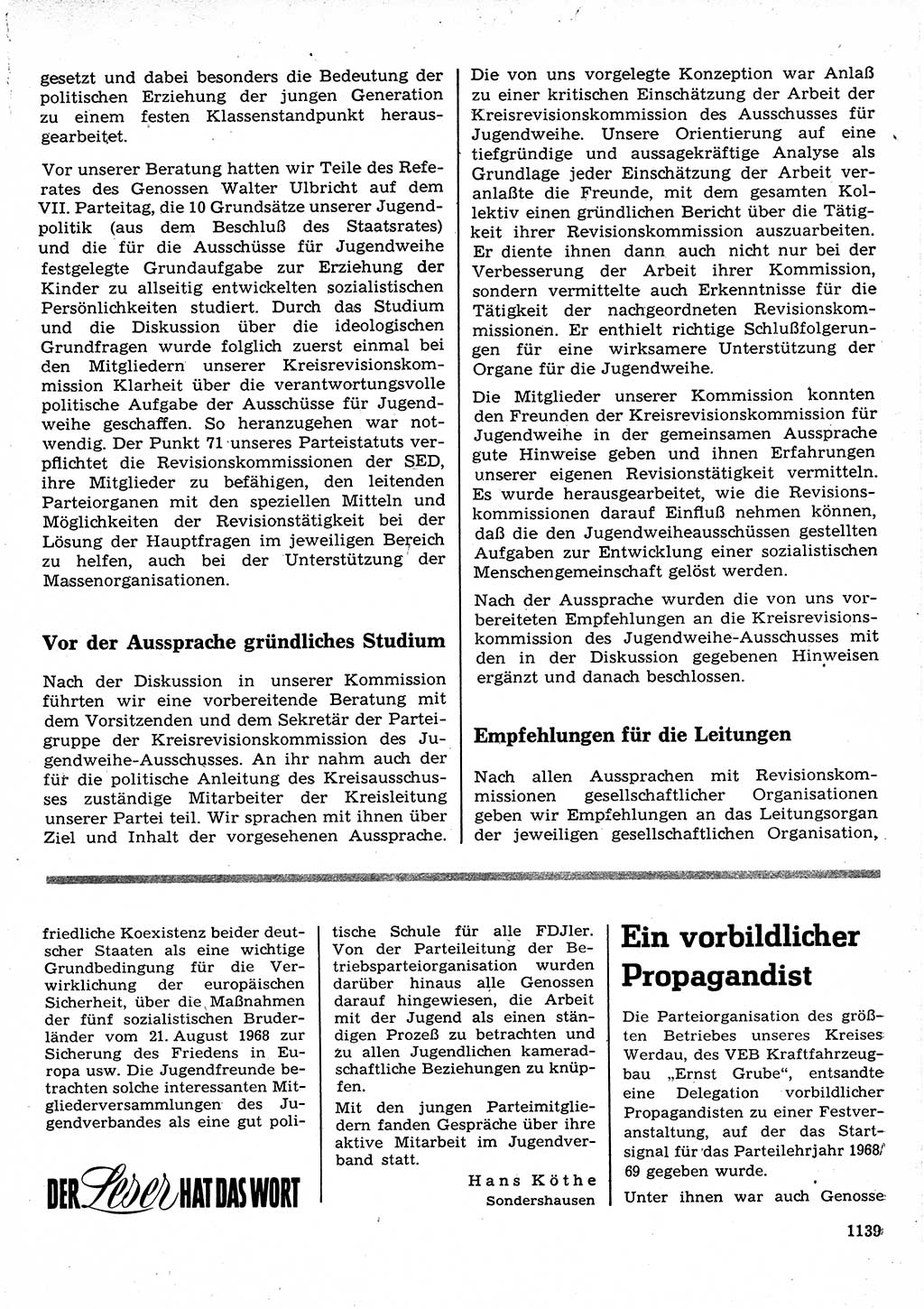 Neuer Weg (NW), Organ des Zentralkomitees (ZK) der SED (Sozialistische Einheitspartei Deutschlands) für Fragen des Parteilebens, 23. Jahrgang [Deutsche Demokratische Republik (DDR)] 1968, Seite 1123 (NW ZK SED DDR 1968, S. 1123)