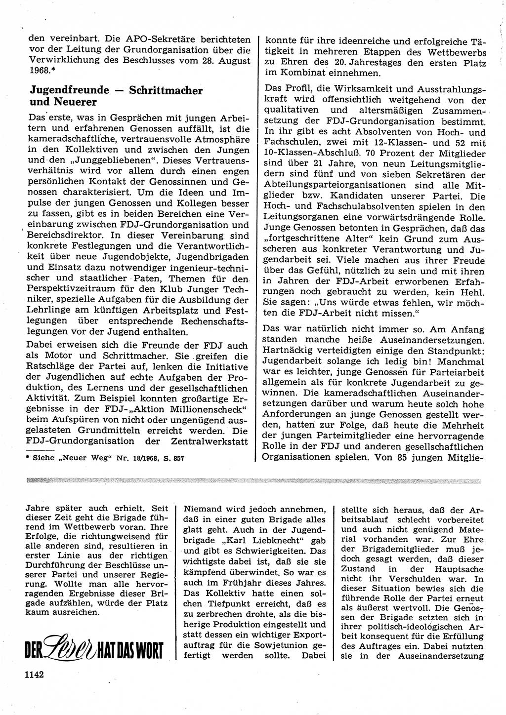 Neuer Weg (NW), Organ des Zentralkomitees (ZK) der SED (Sozialistische Einheitspartei Deutschlands) für Fragen des Parteilebens, 23. Jahrgang [Deutsche Demokratische Republik (DDR)] 1968, Seite 1126 (NW ZK SED DDR 1968, S. 1126)