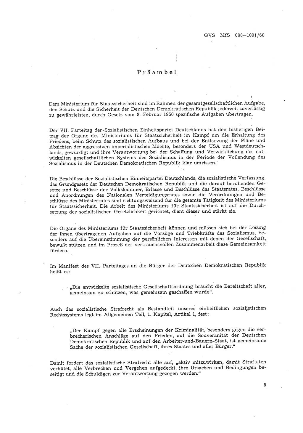 Richtlinie 1/68 für die Zusammenarbeit mit Gesellschaftlichen Mitarbeitern für Sicherheit und Inoffiziellen Mitarbeitern im Gesamtsystem der Sicherung der Deutschen Demokratischen Republik (DDR), Ministerium für Staatssicherheit (MfS), Der Minister (Mielke), Geheime Verschlußsache (GVS) 008-1001/68, Berlin 1968, Seite 5 (RL 1/68 DDR MfS Min. GVS 008-1001/68 1968, S. 5)