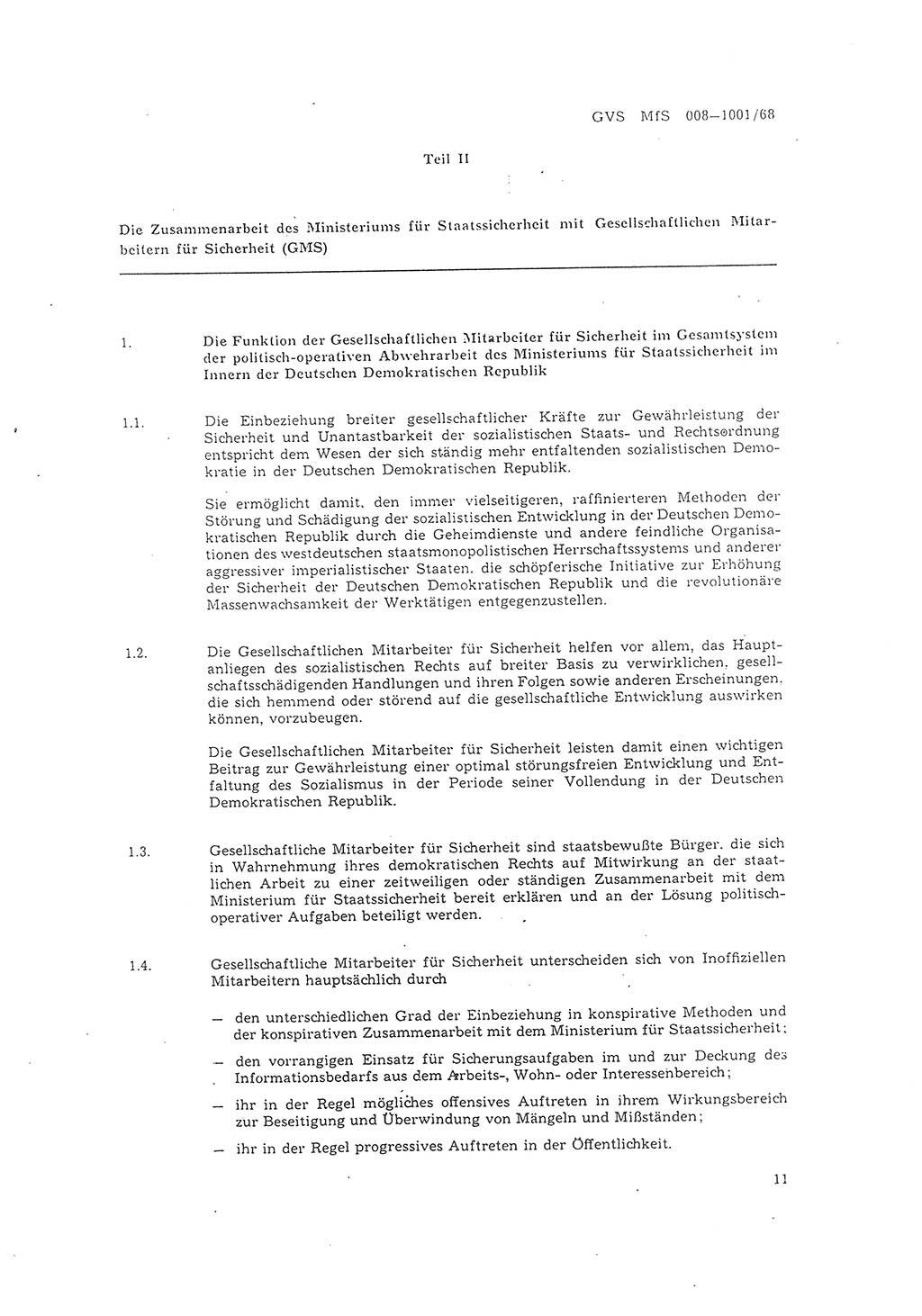 Richtlinie 1/68 für die Zusammenarbeit mit Gesellschaftlichen Mitarbeitern für Sicherheit und Inoffiziellen Mitarbeitern im Gesamtsystem der Sicherung der Deutschen Demokratischen Republik (DDR), Ministerium für Staatssicherheit (MfS), Der Minister (Mielke), Geheime Verschlußsache (GVS) 008-1001/68, Berlin 1968, Seite 11 (RL 1/68 DDR MfS Min. GVS 008-1001/68 1968, S. 11)